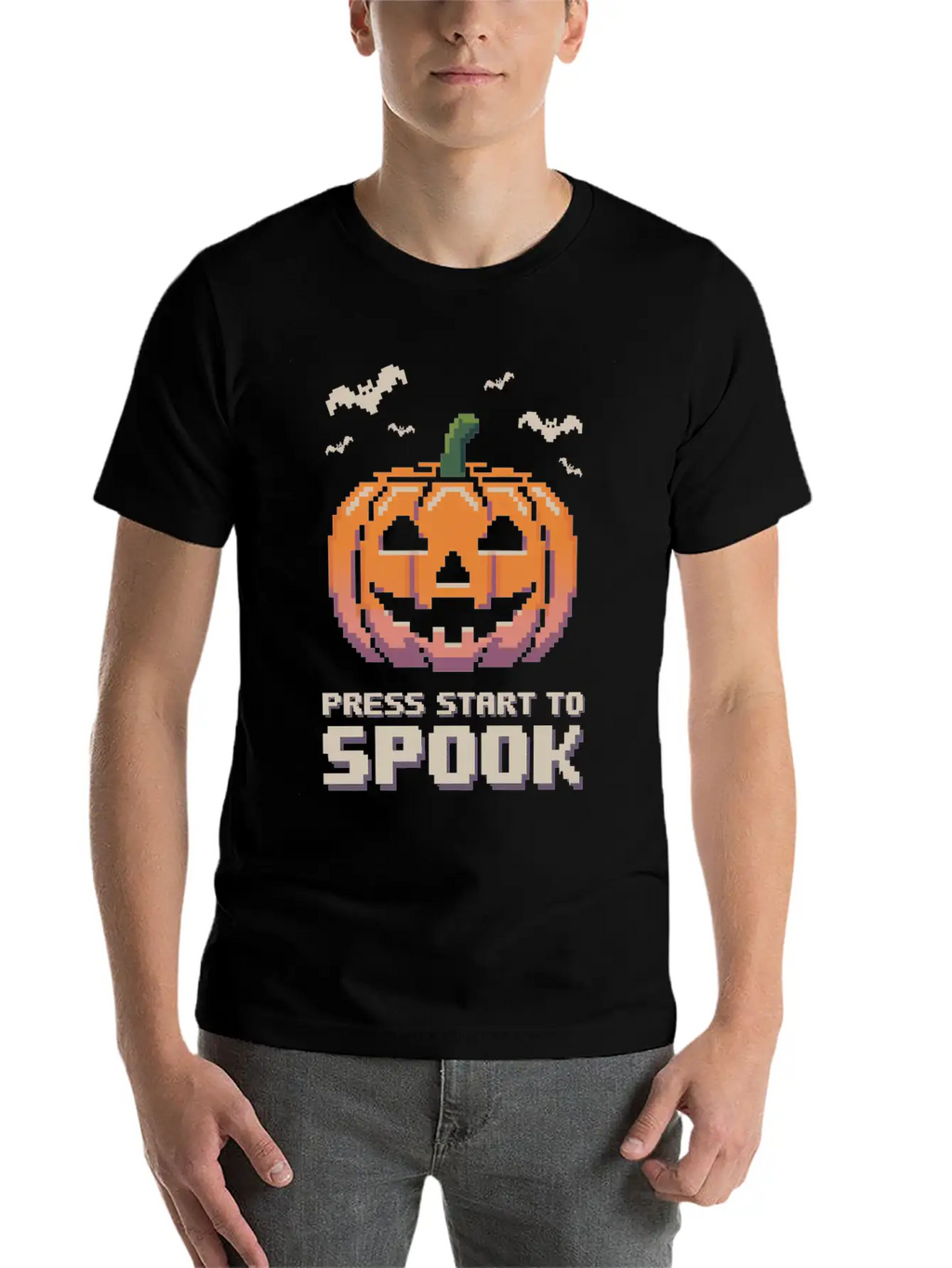 Press Start To Spook Pixel-art Pumpkin Video Game Timeless Short Sleeve Tee – Comfy And Minimalist Design