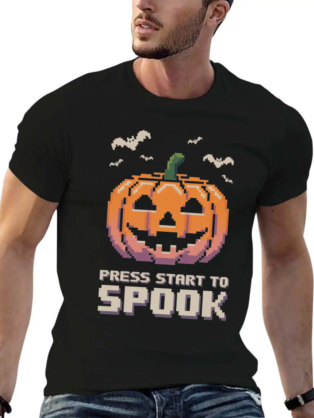 Press Start To Spook Pixel-art Pumpkin Video Game Timeless Short Sleeve Tee – Comfy And Minimalist Design