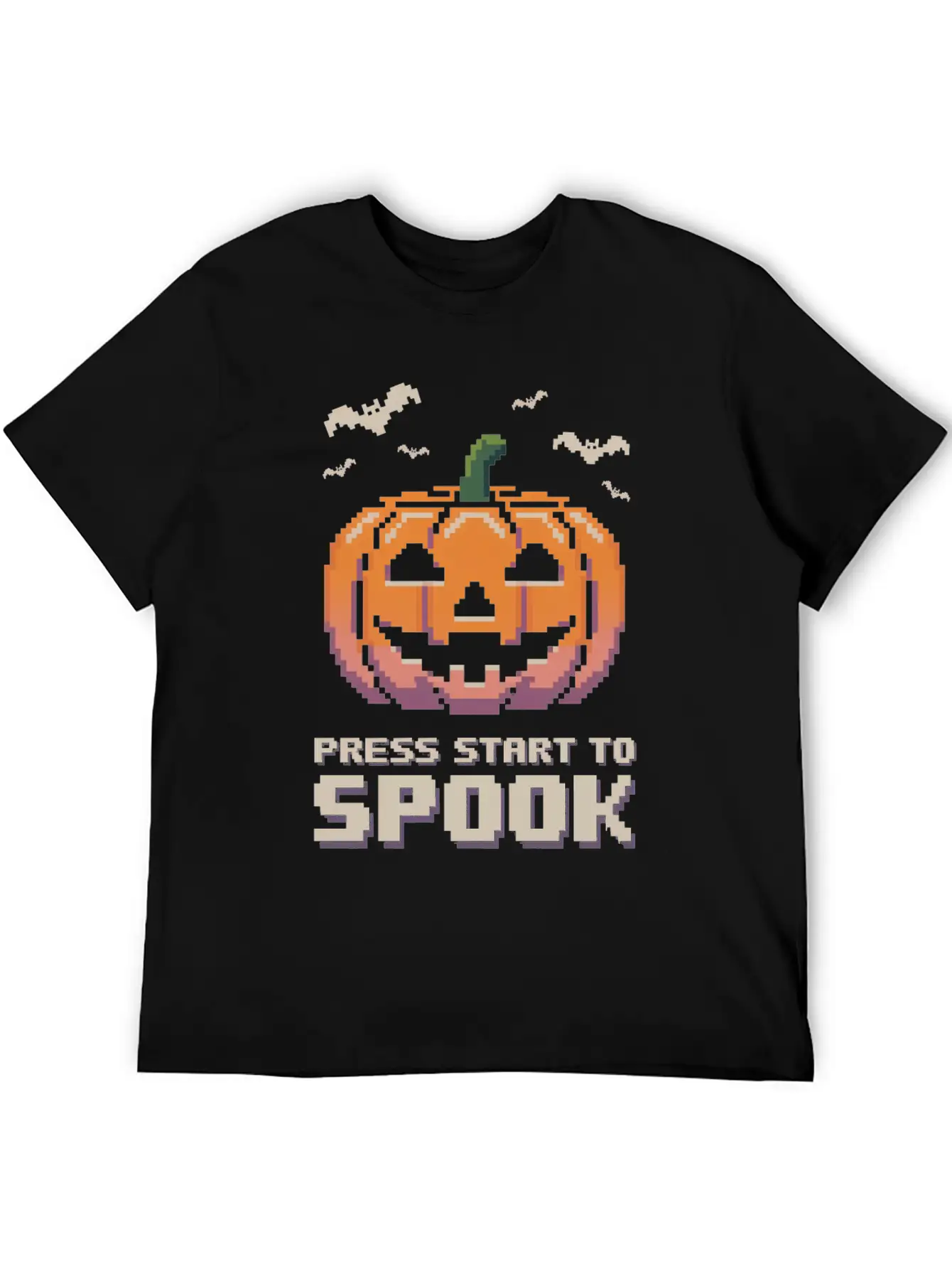 Press Start To Spook Pixel-art Pumpkin Video Game Timeless Short Sleeve Tee – Comfy And Minimalist Design