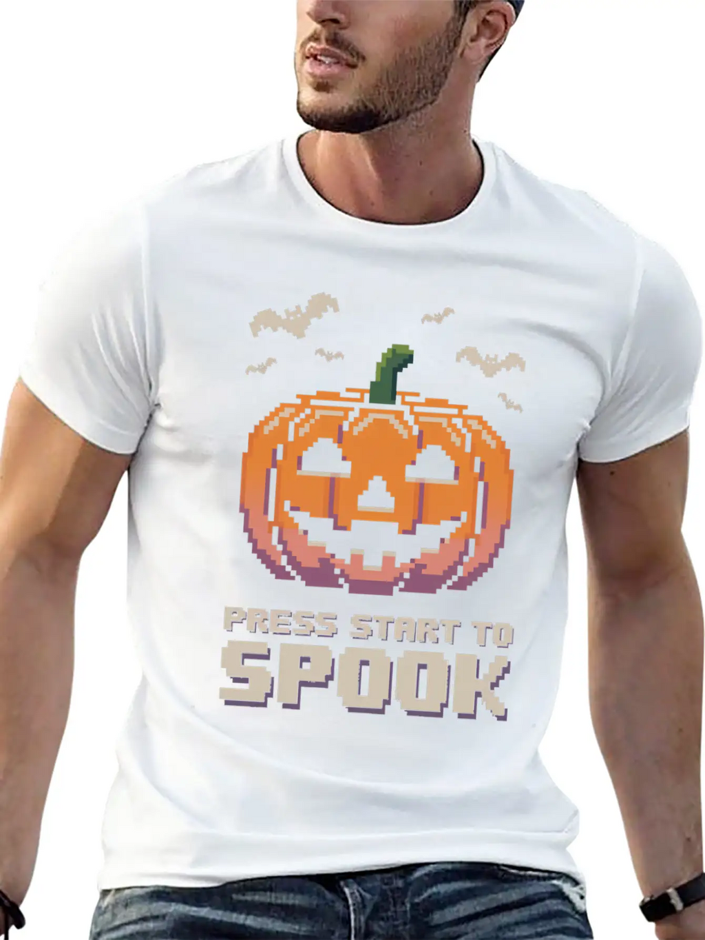 Press Start To Spook Pixel-art Pumpkin Video Game Timeless Short Sleeve Tee – Comfy And Minimalist Design