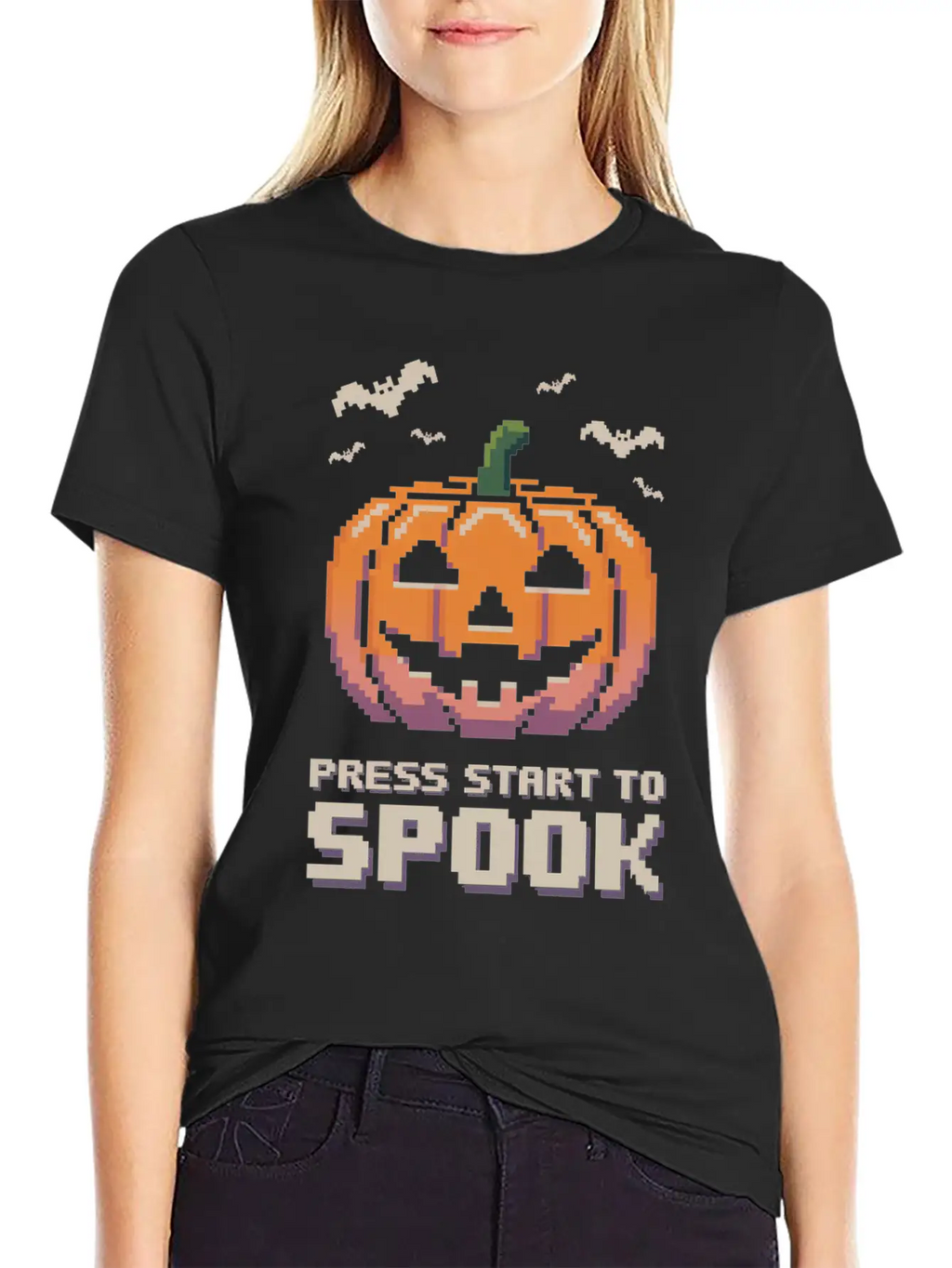 Press Start To Spook Pixel-art Pumpkin Video Game Timeless Short Sleeve Tee – Comfy And Minimalist Design