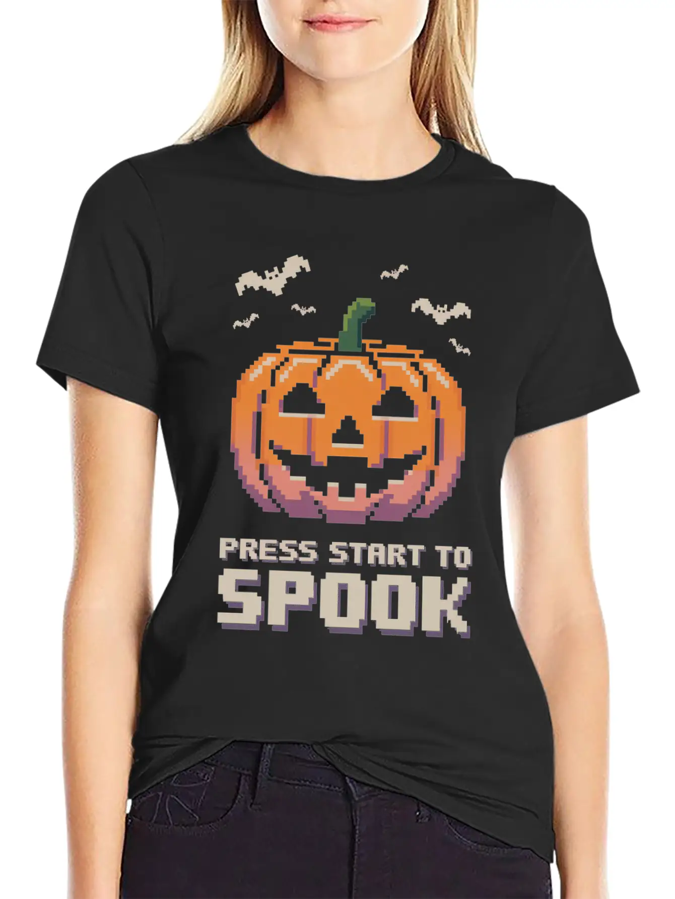 Press Start To Spook Pixel-art Pumpkin Video Game Timeless Short Sleeve Tee – Comfy And Minimalist Design