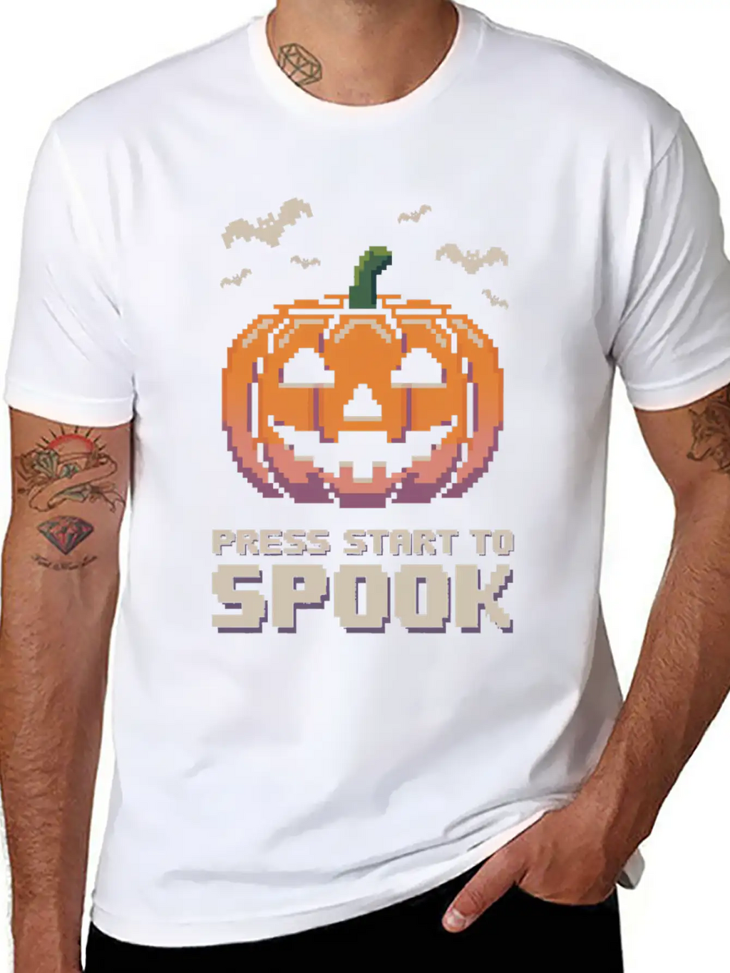 Press Start To Spook Pixel-art Pumpkin Video Game Timeless Short Sleeve Tee – Comfy And Minimalist Design