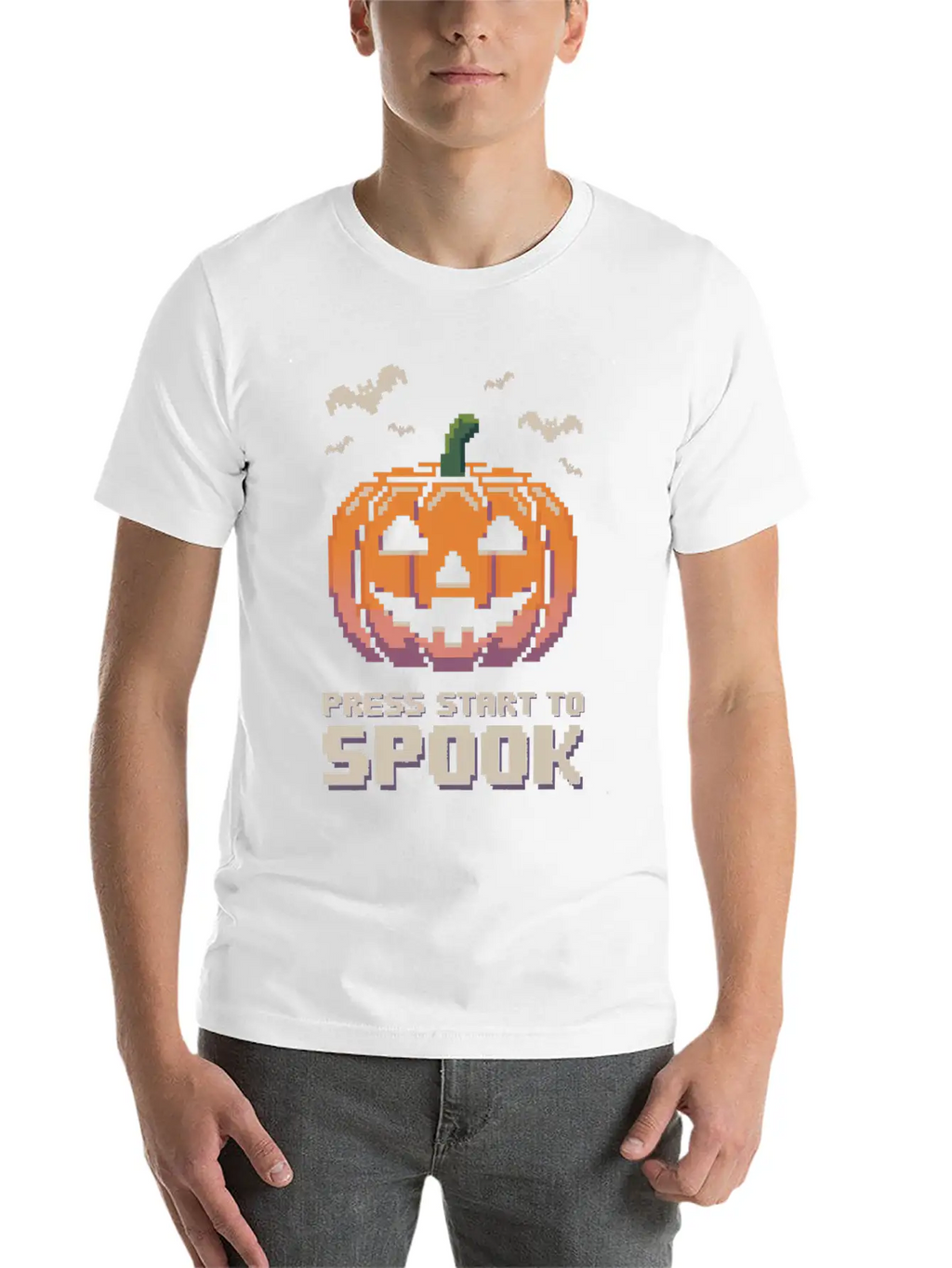 Press Start To Spook Pixel-art Pumpkin Video Game Timeless Short Sleeve Tee – Comfy And Minimalist Design