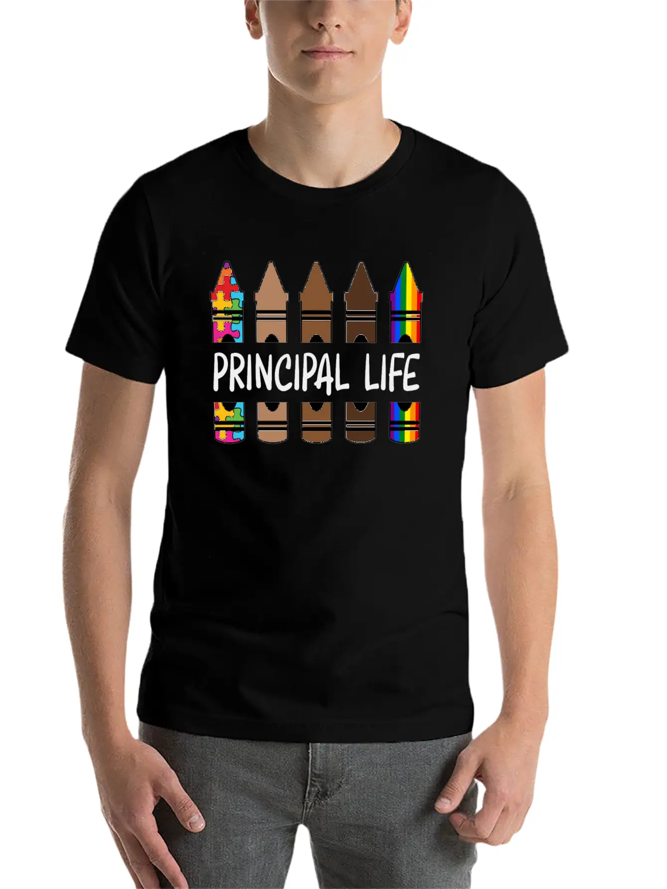 Principal Life Pencil Autism Melanin Rainbow Classic Cotton Tee – Unisex Comfort For Any Season