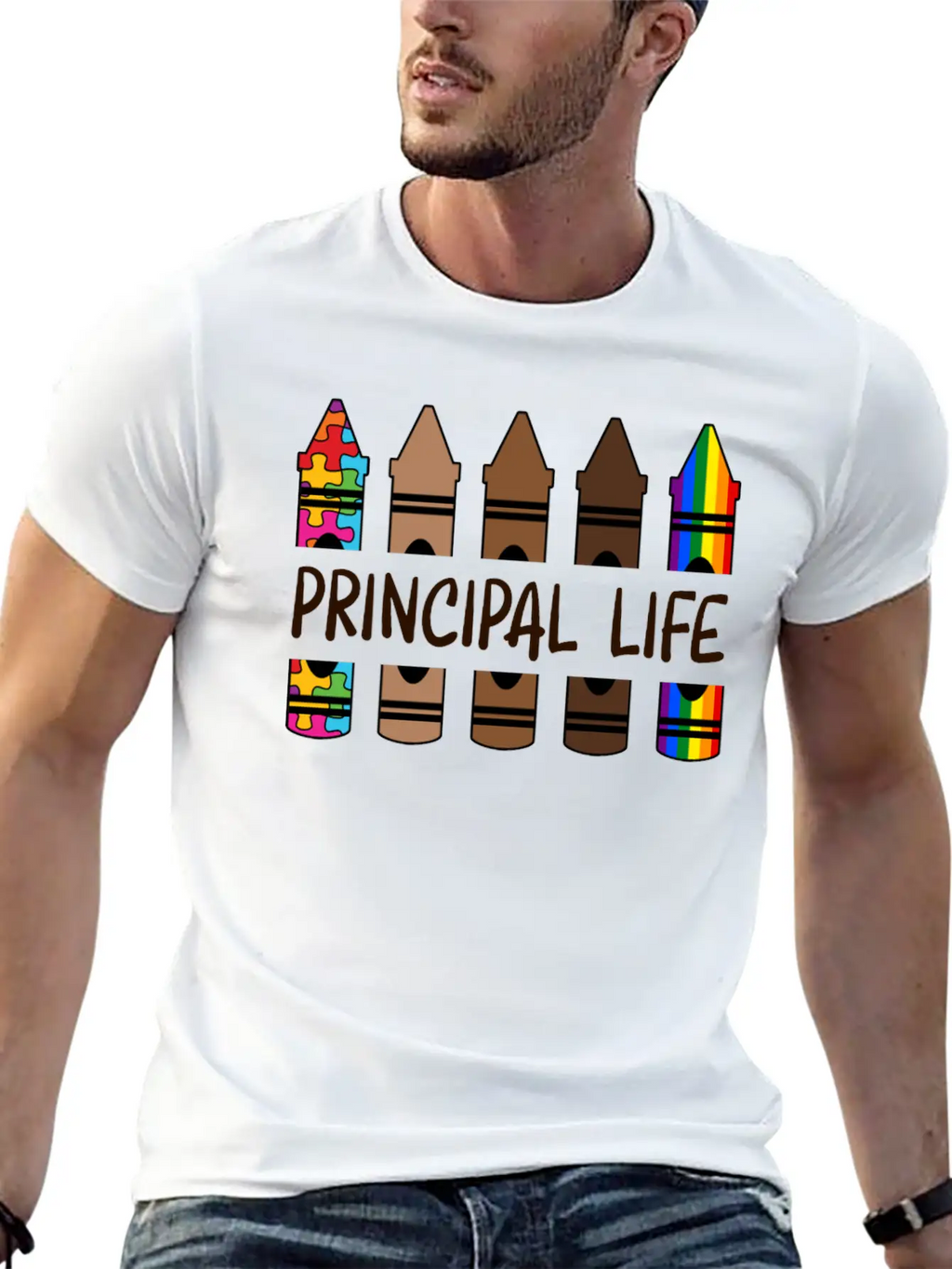 Principal Life Pencil Autism Melanin Rainbow Classic Cotton Tee – Unisex Comfort For Any Season