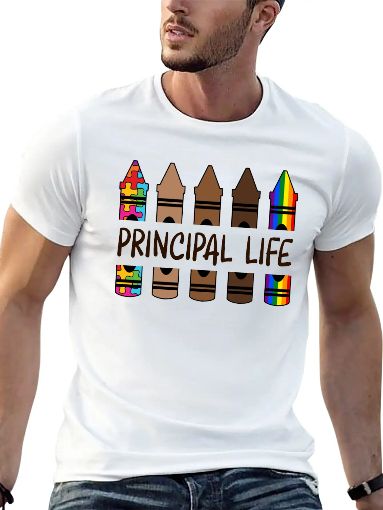 Principal Life Pencil Autism Melanin Rainbow Classic Cotton Tee – Unisex Comfort For Any Season