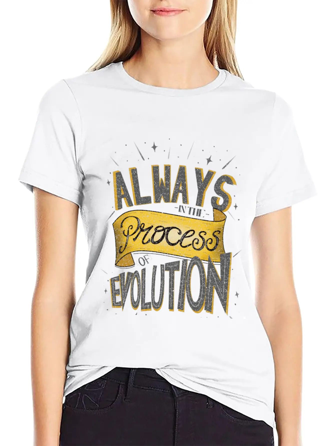 Process Of Evolution Lettering Design Unisex Casual T-Shirt – Clean Design For Daily Comfort