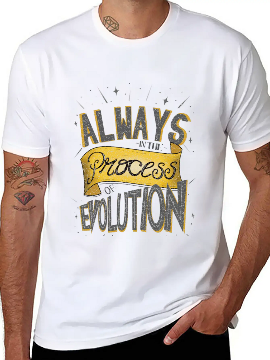 Process Of Evolution Lettering Design Unisex Casual T-Shirt – Clean Design For Daily Comfort