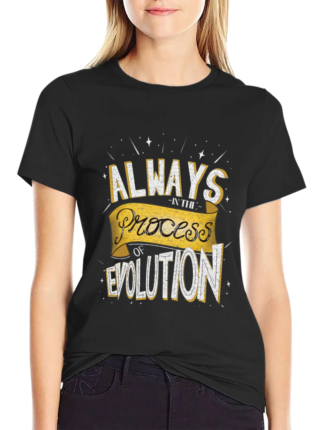 Process Of Evolution Lettering Design Unisex Casual T-Shirt – Clean Design For Daily Comfort