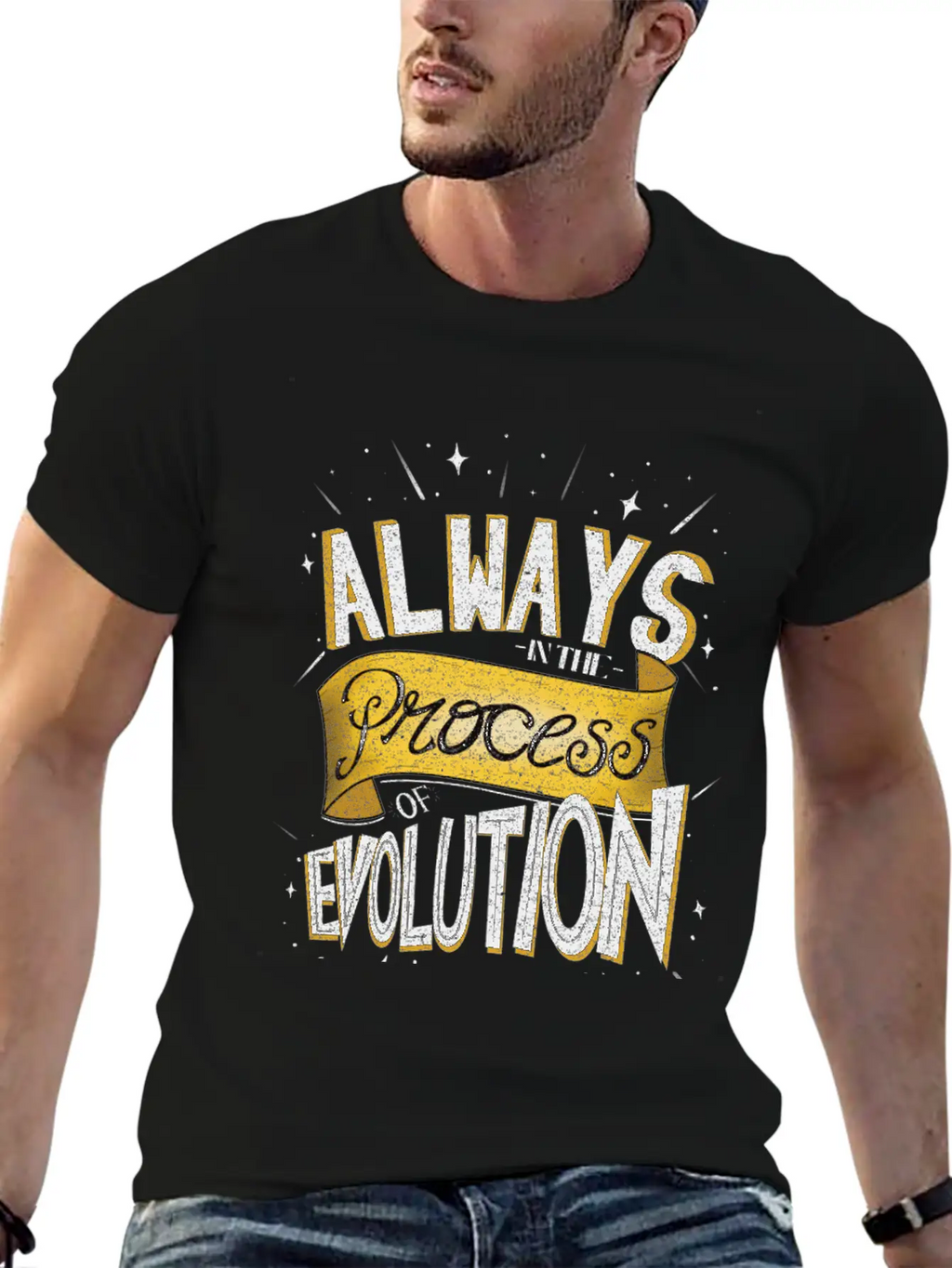 Process Of Evolution Lettering Design Unisex Casual T-Shirt – Clean Design For Daily Comfort