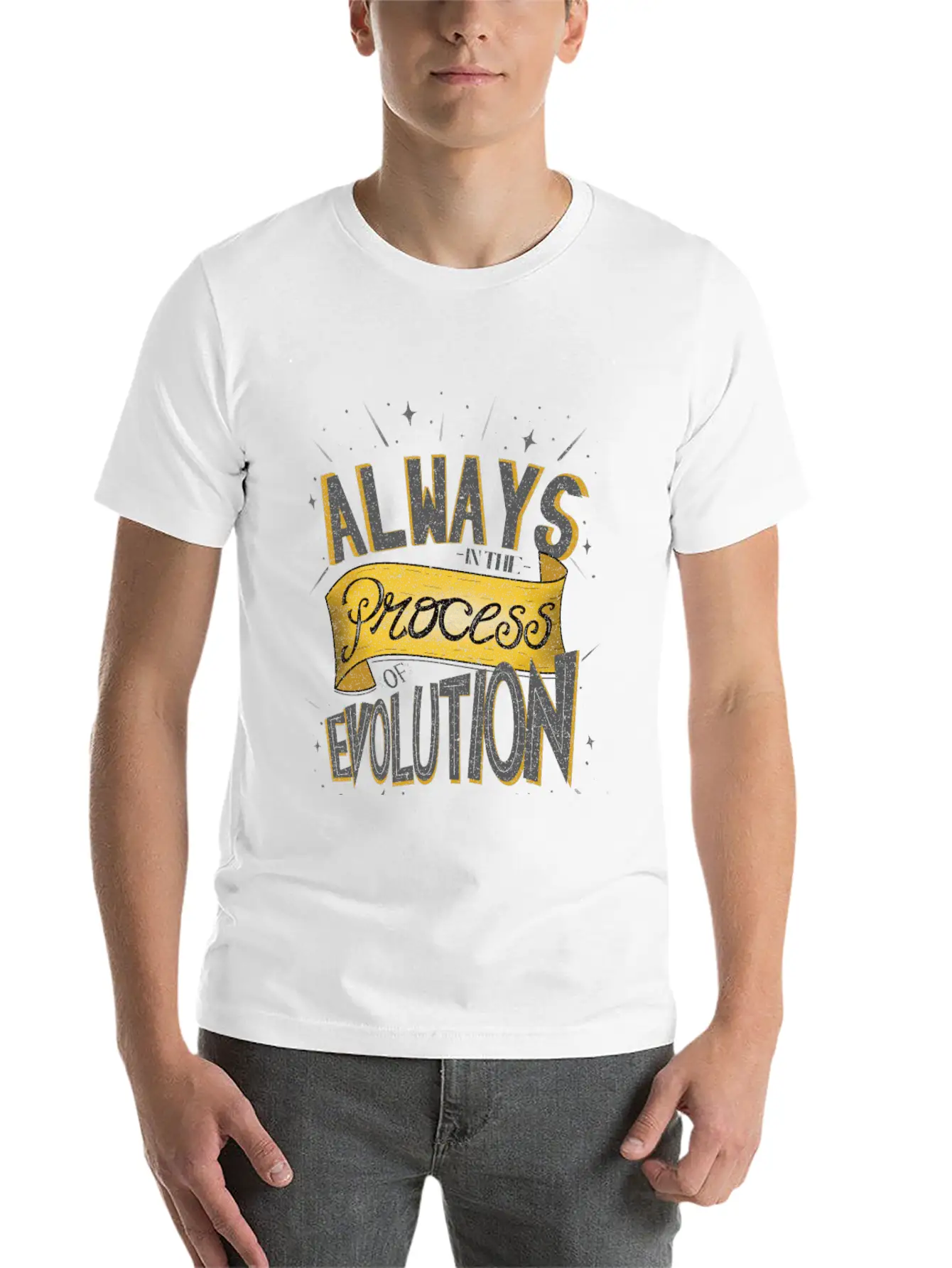 Process Of Evolution Lettering Design Unisex Casual T-Shirt – Clean Design For Daily Comfort