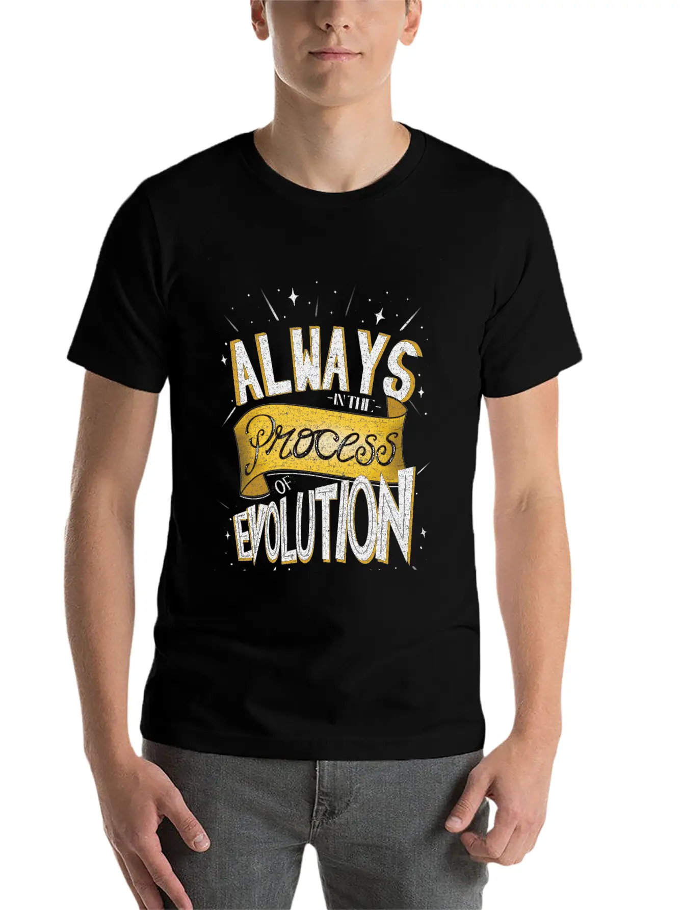 Process Of Evolution Lettering Design Unisex Casual T-Shirt – Clean Design For Daily Comfort