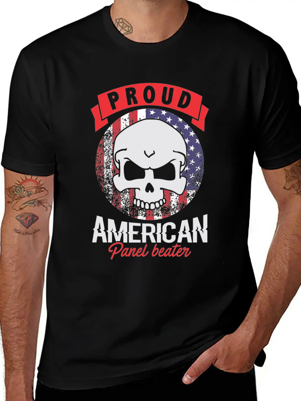 Proud American Panel Beater Skull Flag Stylish Everyday T-Shirt – Unisex Basic Cotton Tee