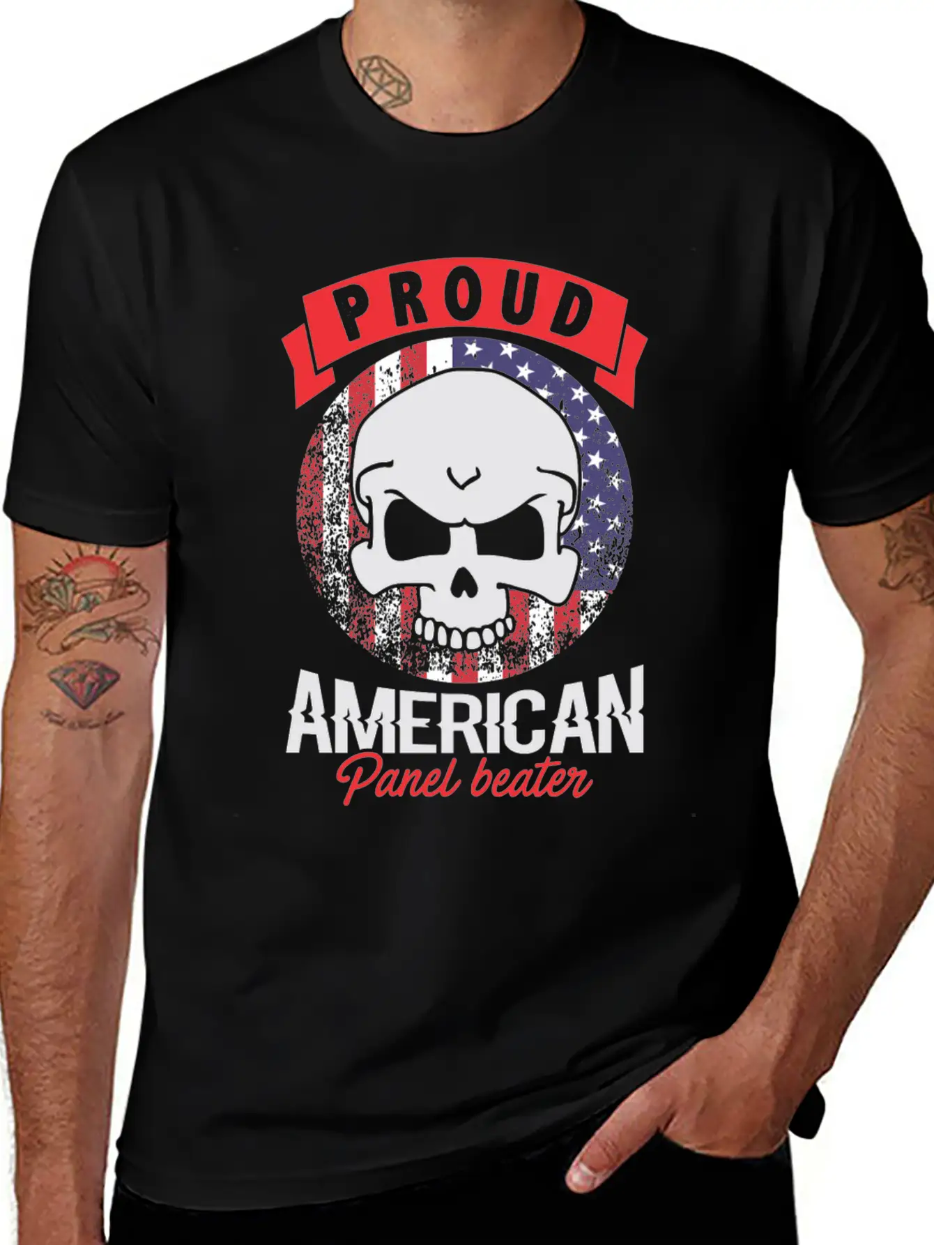 Proud American Panel Beater Skull Flag Stylish Everyday T-Shirt – Unisex Basic Cotton Tee