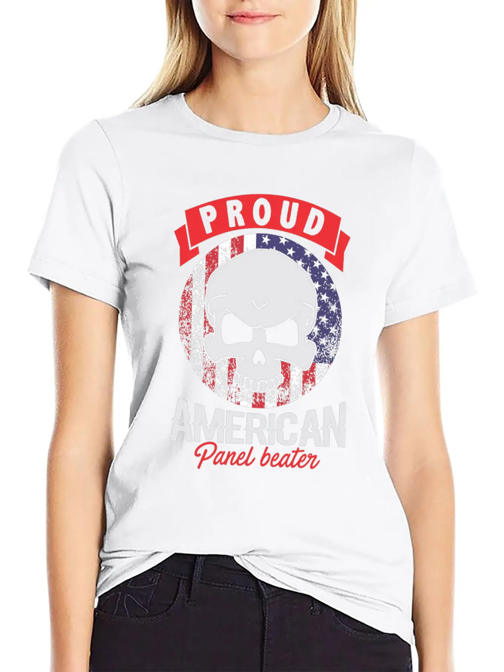 Proud American Panel Beater Skull Flag Stylish Everyday T-Shirt – Unisex Basic Cotton Tee