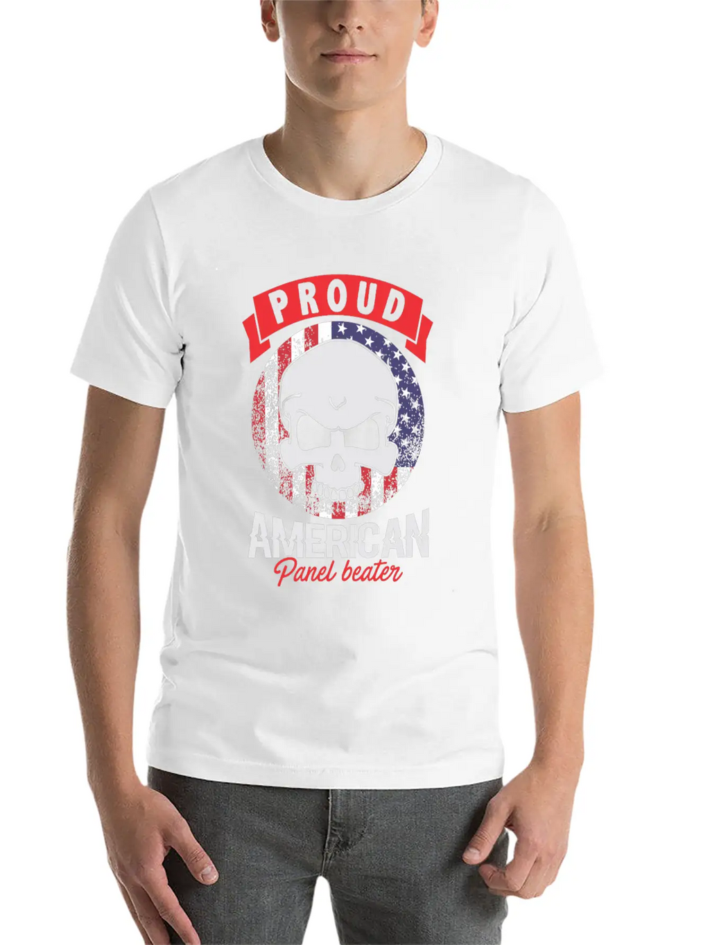 Proud American Panel Beater Skull Flag Stylish Everyday T-Shirt – Unisex Basic Cotton Tee