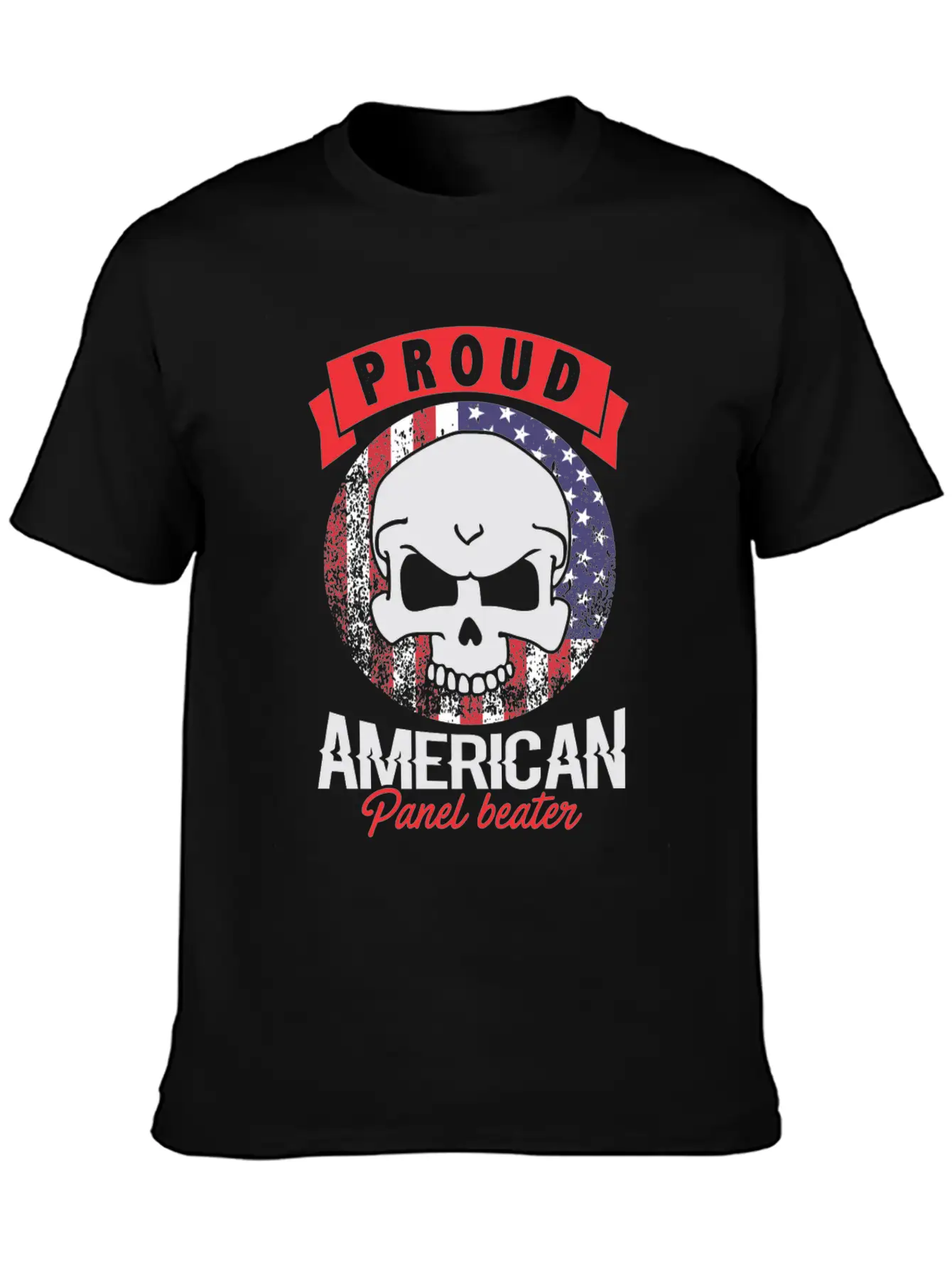 Proud American Panel Beater Skull Flag Stylish Everyday T-Shirt – Unisex Basic Cotton Tee