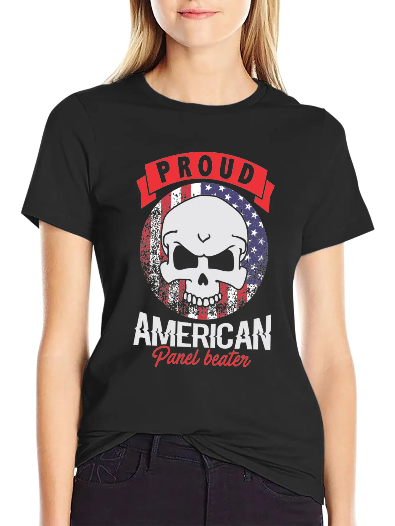 Proud American Panel Beater Skull Flag Stylish Everyday T-Shirt – Unisex Basic Cotton Tee