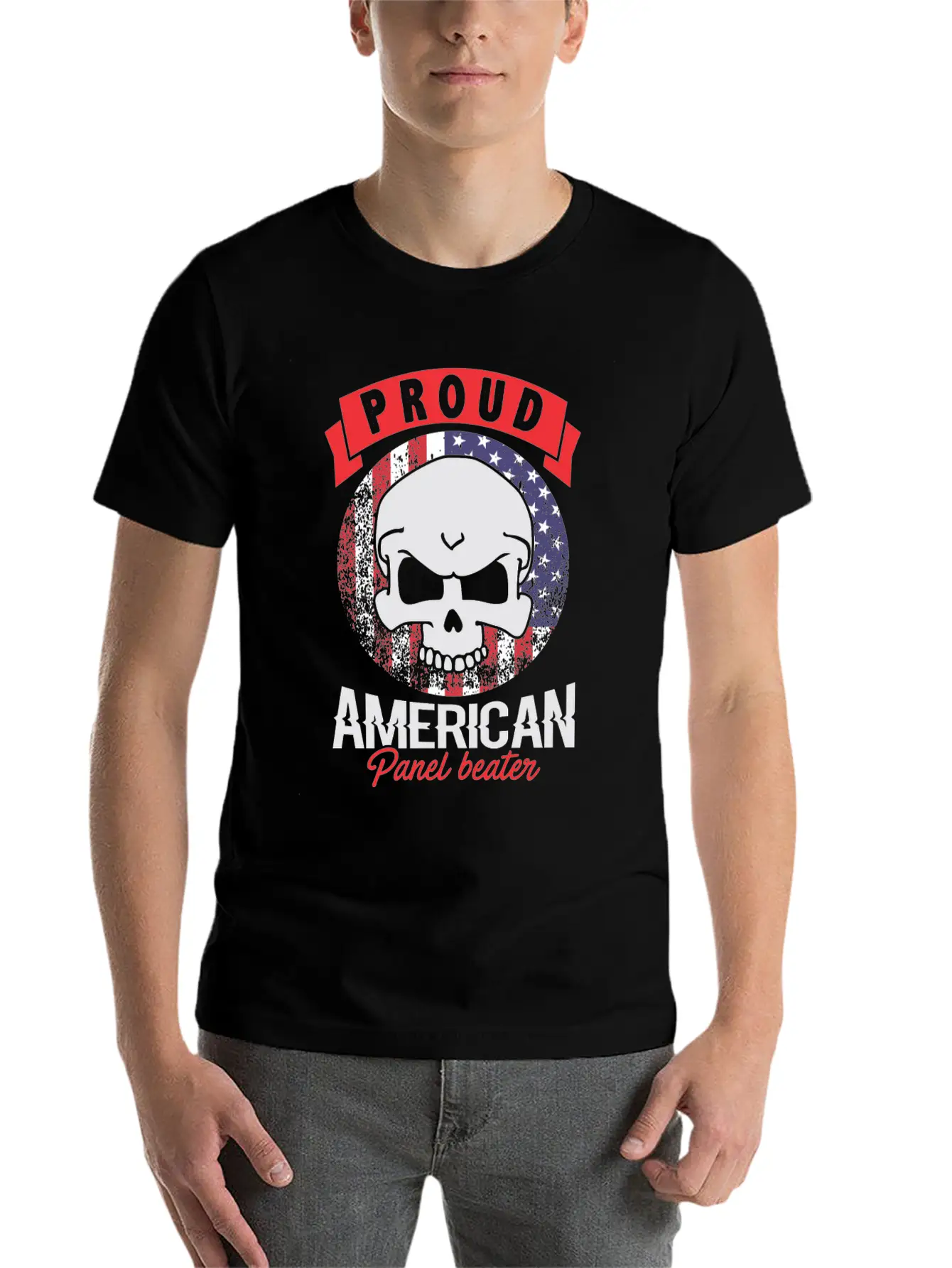 Proud American Panel Beater Skull Flag Stylish Everyday T-Shirt – Unisex Basic Cotton Tee