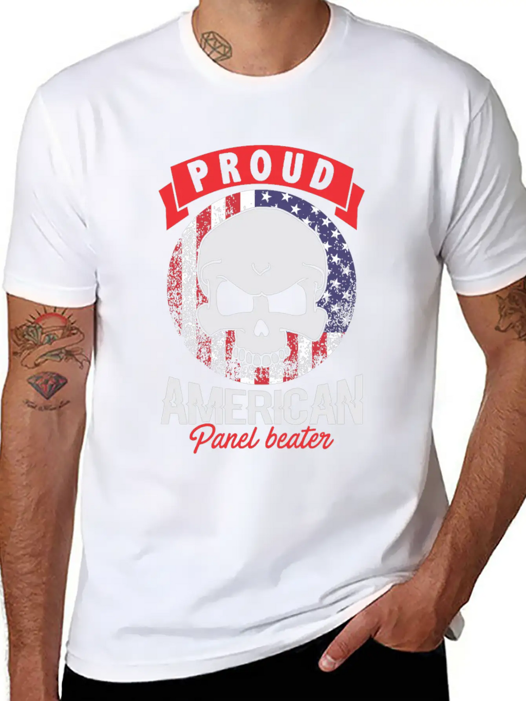 Proud American Panel Beater Skull Flag Stylish Everyday T-Shirt – Unisex Basic Cotton Tee