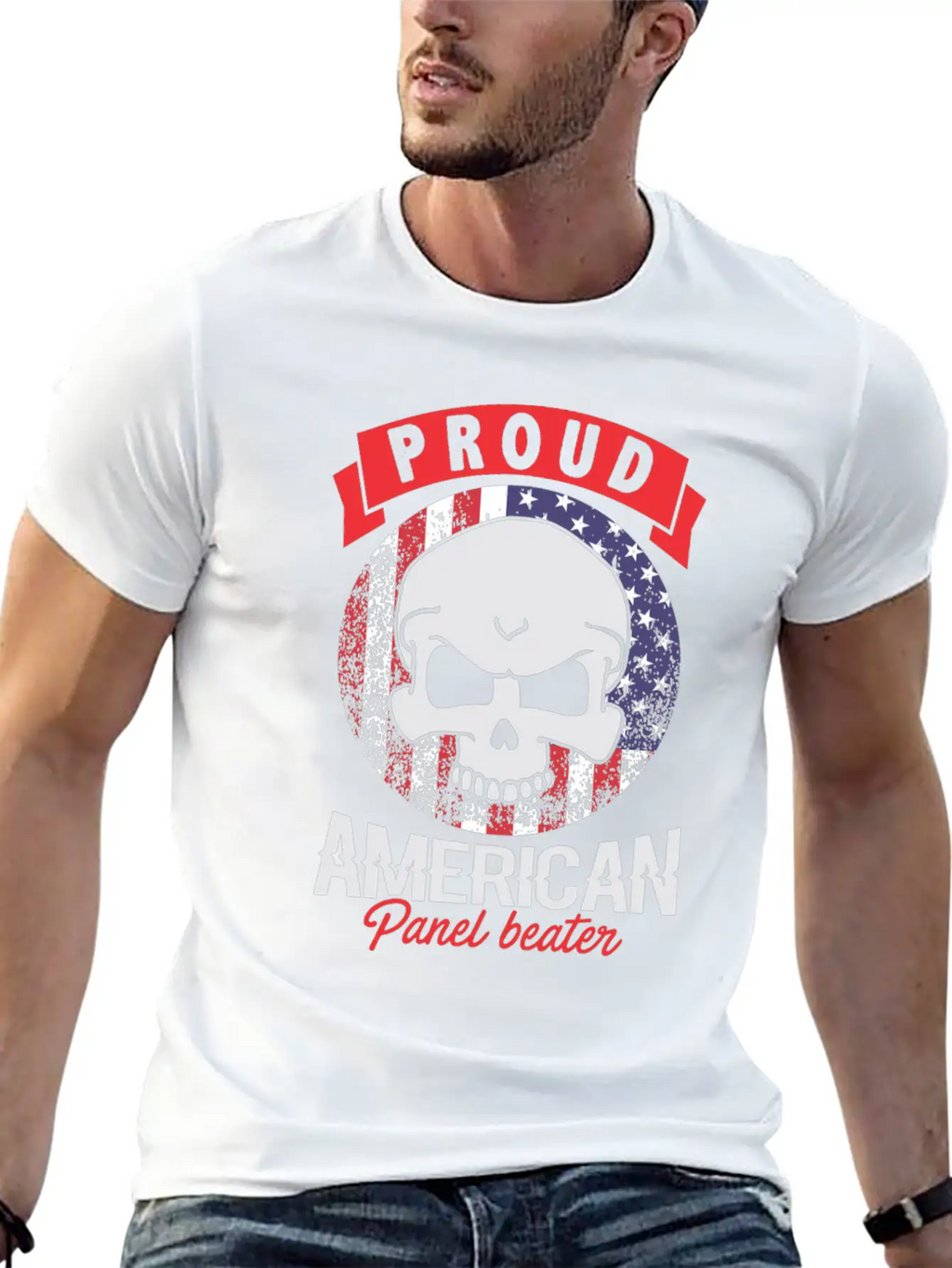 Proud American Panel Beater Skull Flag Stylish Everyday T-Shirt – Unisex Basic Cotton Tee