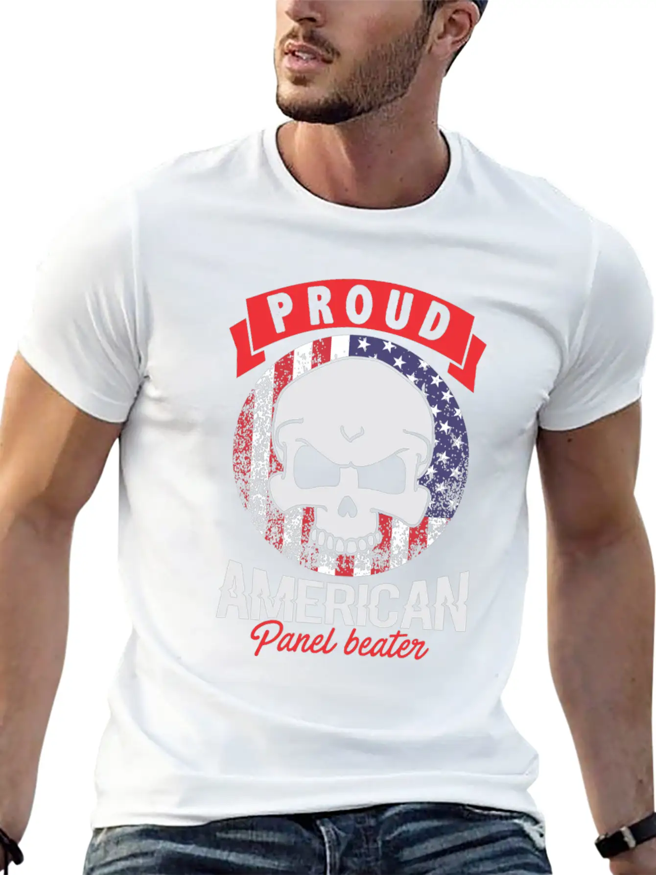 Proud American Panel Beater Skull Flag Stylish Everyday T-Shirt – Unisex Basic Cotton Tee