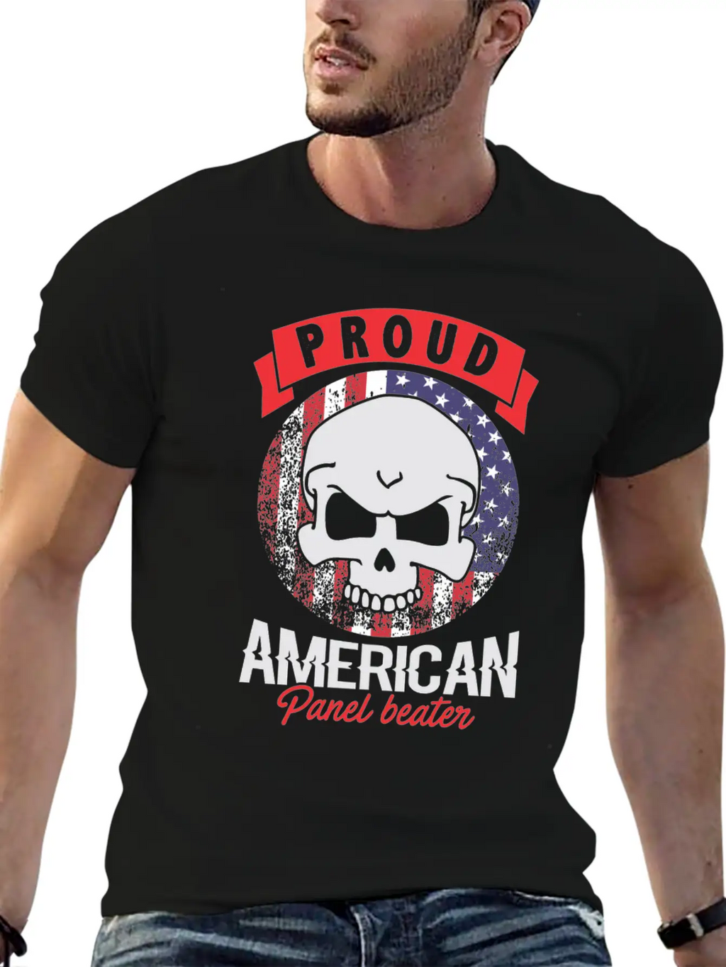 Proud American Panel Beater Skull Flag Stylish Everyday T-Shirt – Unisex Basic Cotton Tee
