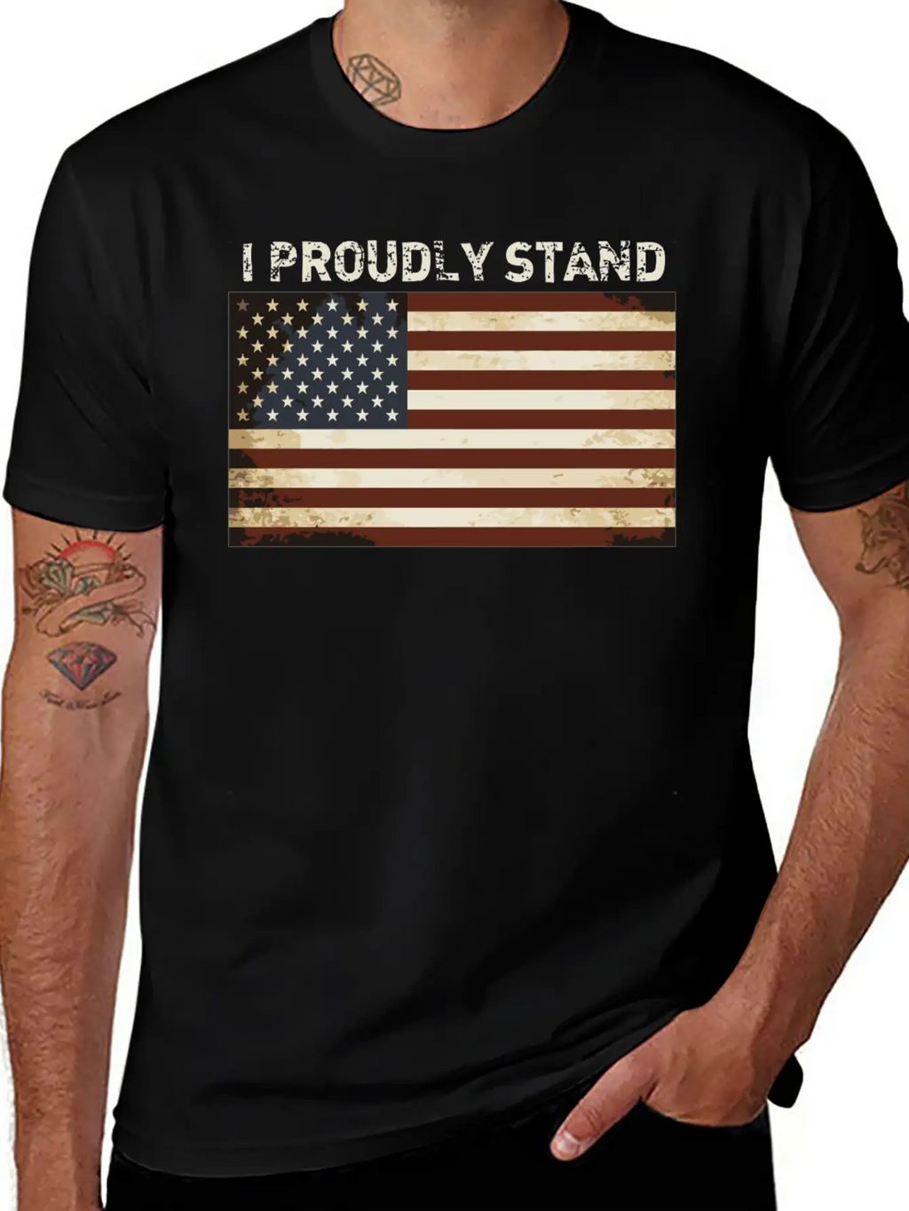 Proud American Shirt I Proudly Stand Flag America Basic Graphic T-Shirt – Daily Comfort In Soft Cotton