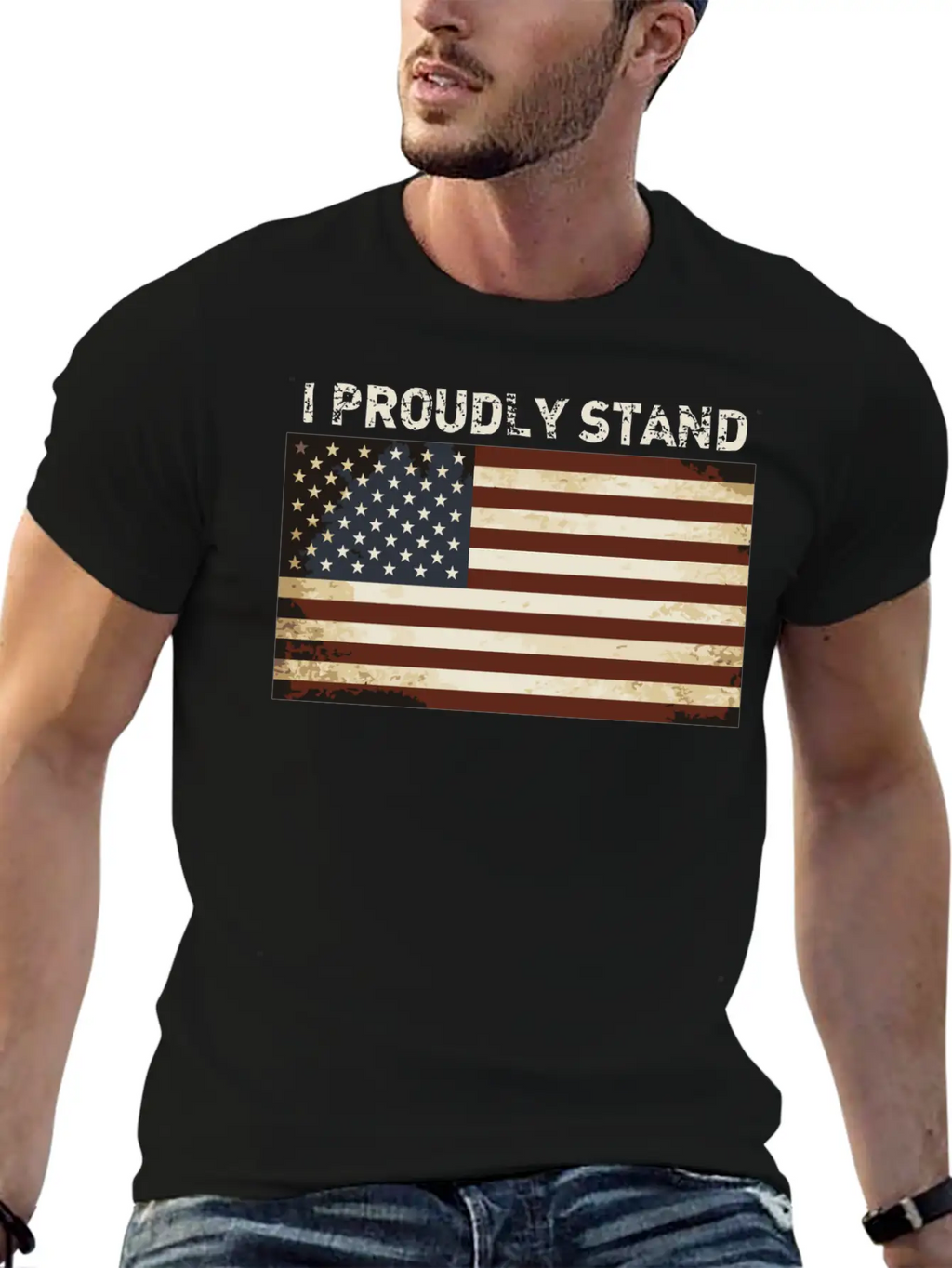 Proud American Shirt I Proudly Stand Flag America Basic Graphic T-Shirt – Daily Comfort In Soft Cotton