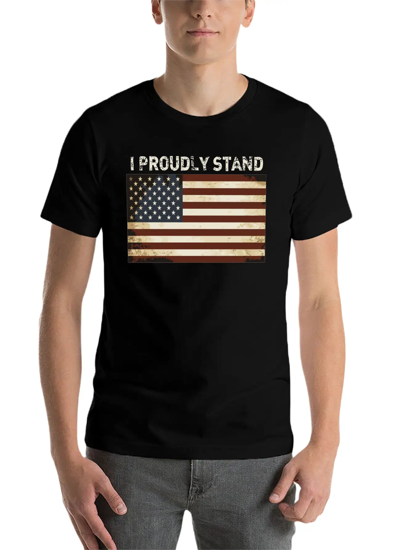 Proud American Shirt I Proudly Stand Flag America Basic Graphic T-Shirt – Daily Comfort In Soft Cotton