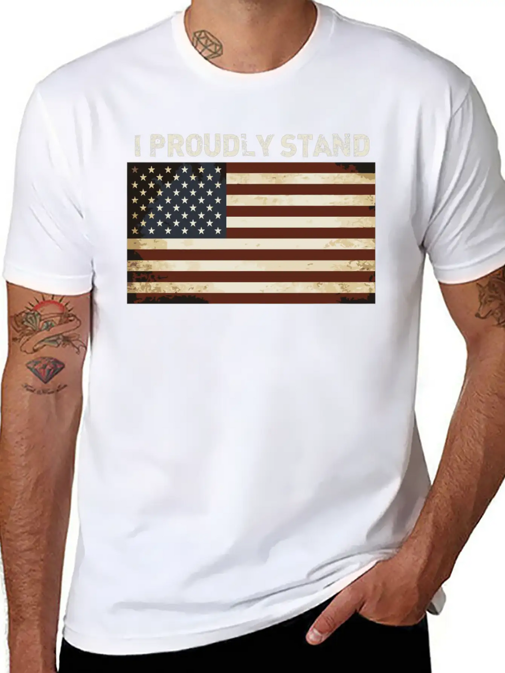 Proud American Shirt I Proudly Stand Flag America Basic Graphic T-Shirt – Daily Comfort In Soft Cotton