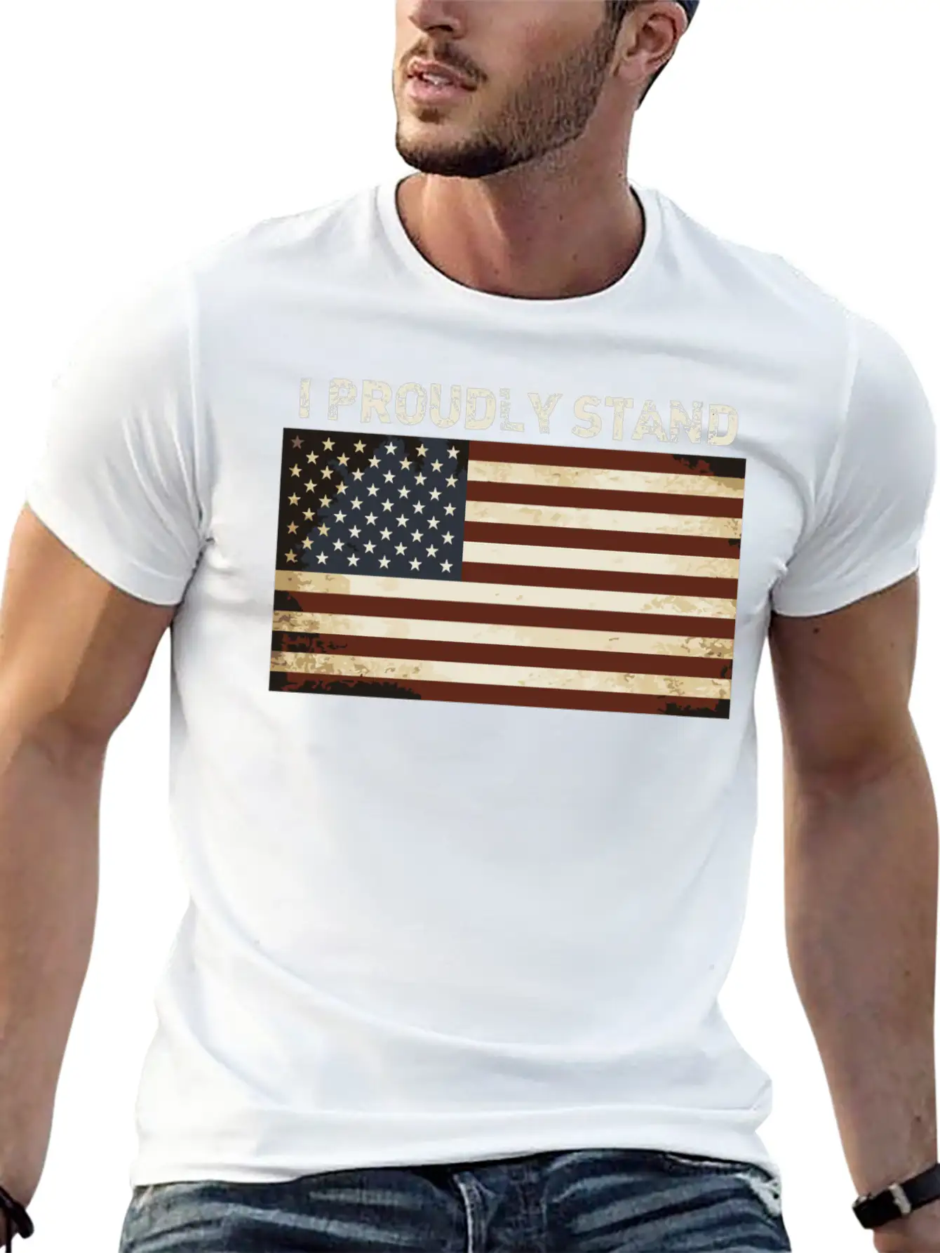 Proud American Shirt I Proudly Stand Flag America Basic Graphic T-Shirt – Daily Comfort In Soft Cotton