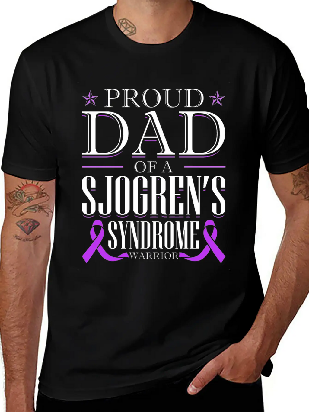 Proud Dad Of A Sjogrens Syndrome Warrior Breathable Graphic T-Shirt – Perfect For Casual Days