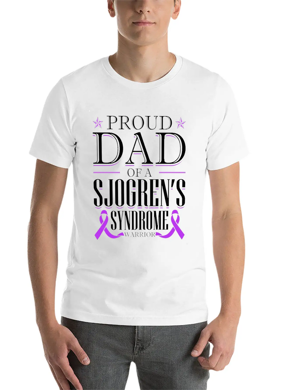 Proud Dad Of A Sjogrens Syndrome Warrior Breathable Graphic T-Shirt – Perfect For Casual Days
