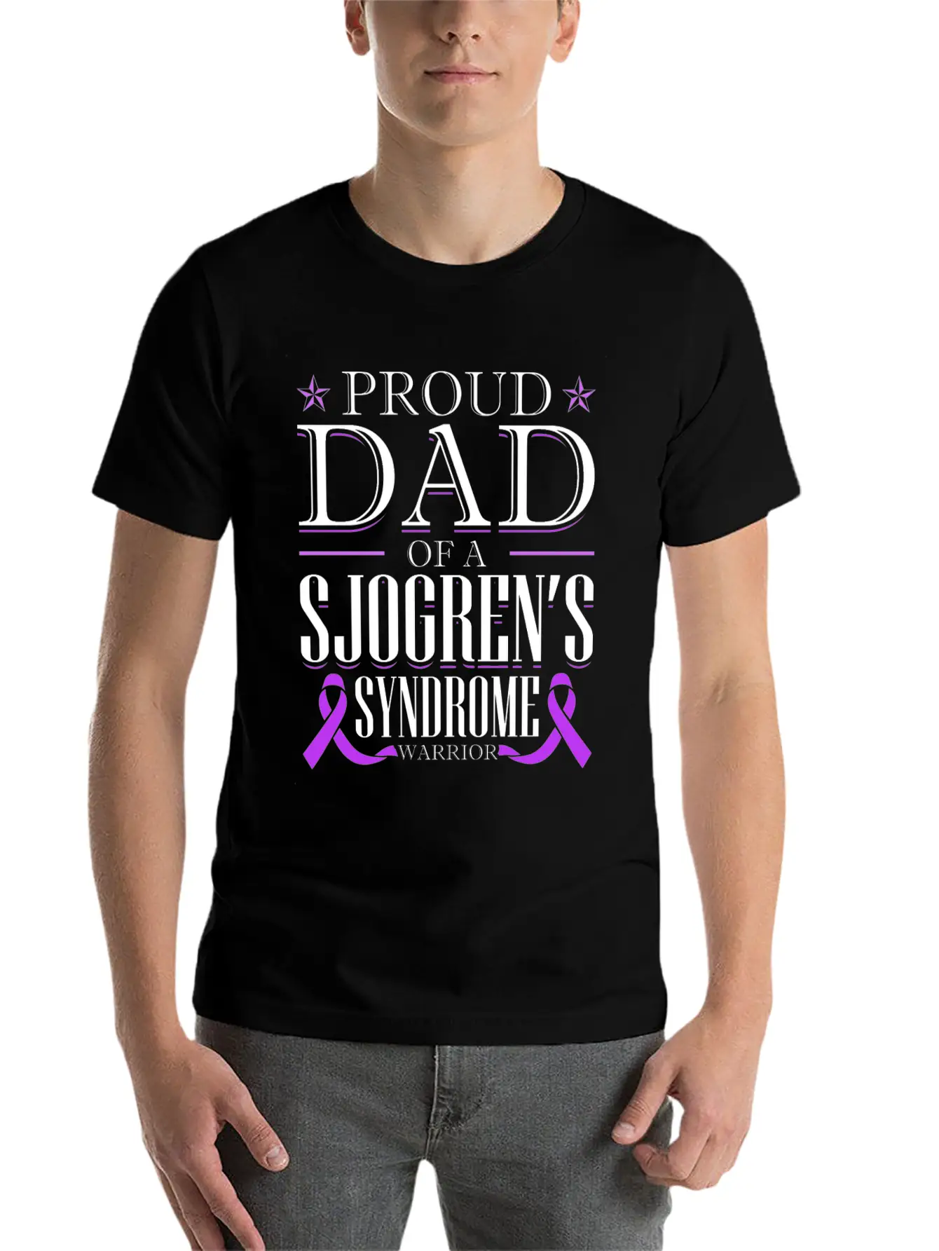 Proud Dad Of A Sjogrens Syndrome Warrior Breathable Graphic T-Shirt – Perfect For Casual Days