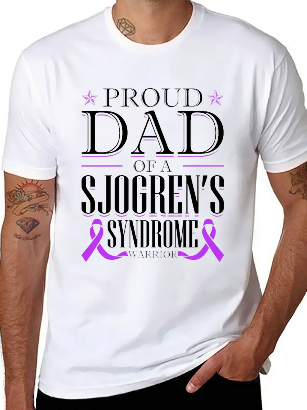 Proud Dad Of A Sjogrens Syndrome Warrior Breathable Graphic T-Shirt – Perfect For Casual Days
