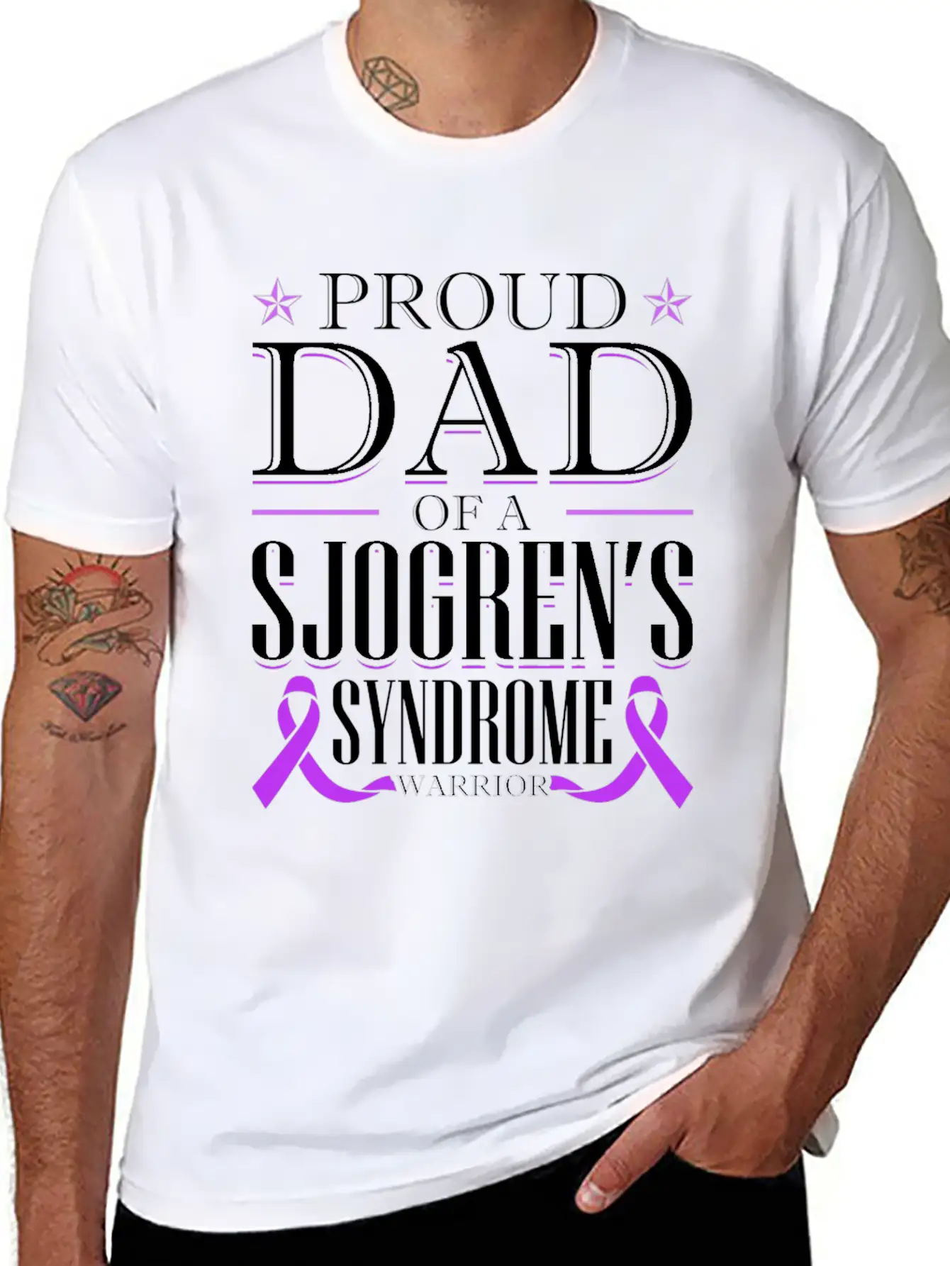 Proud Dad Of A Sjogrens Syndrome Warrior Breathable Graphic T-Shirt – Perfect For Casual Days