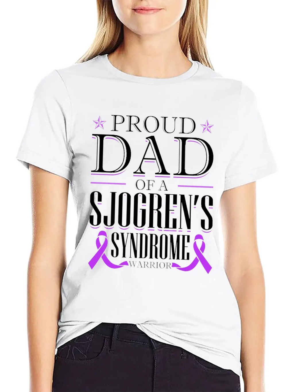 Proud Dad Of A Sjogrens Syndrome Warrior Breathable Graphic T-Shirt – Perfect For Casual Days