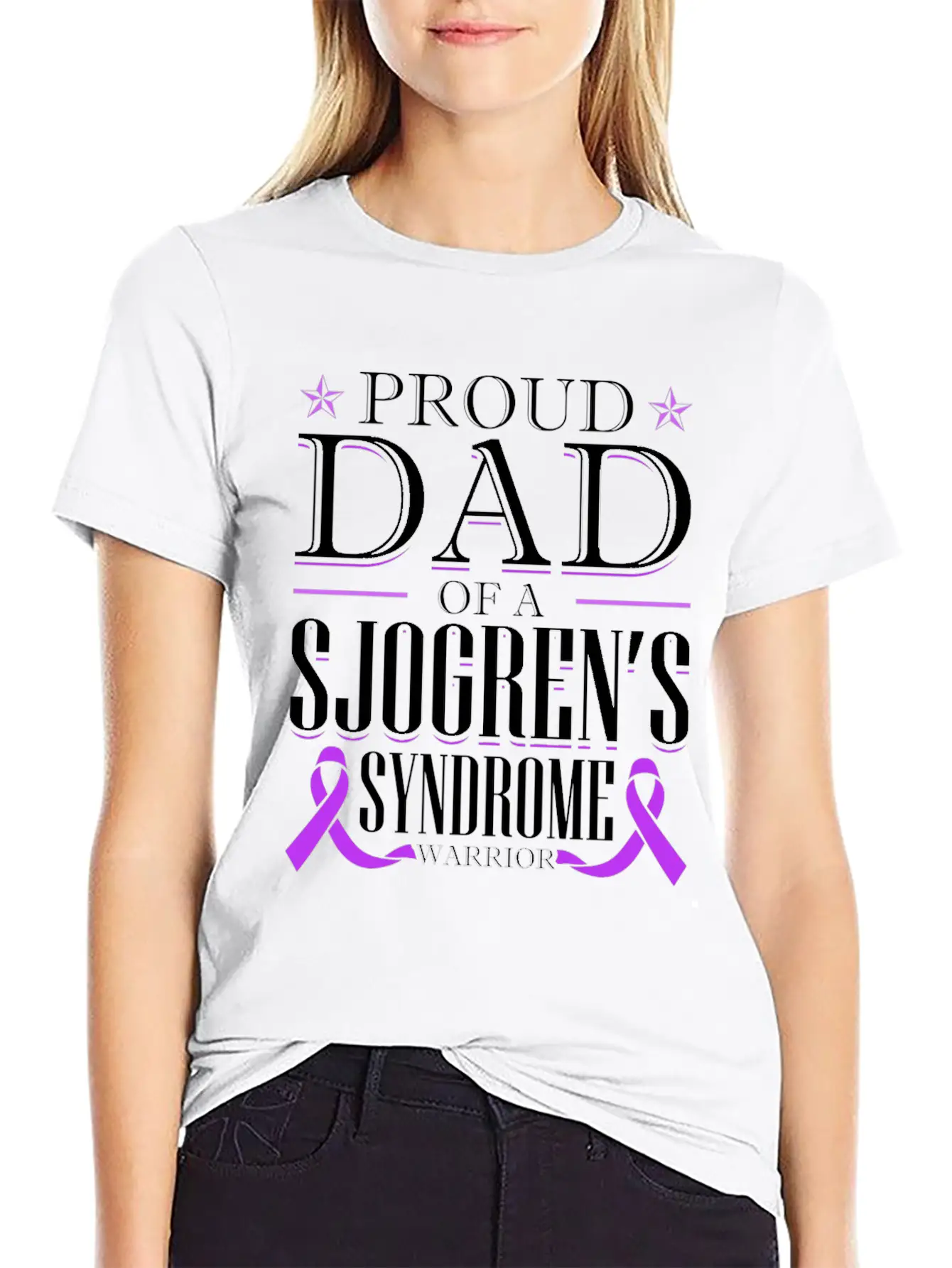 Proud Dad Of A Sjogrens Syndrome Warrior Breathable Graphic T-Shirt – Perfect For Casual Days