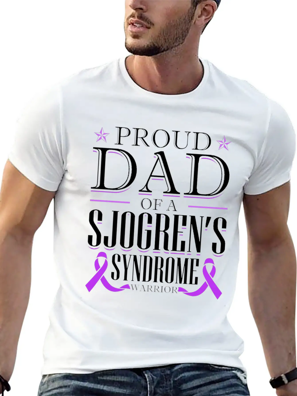 Proud Dad Of A Sjogrens Syndrome Warrior Breathable Graphic T-Shirt – Perfect For Casual Days