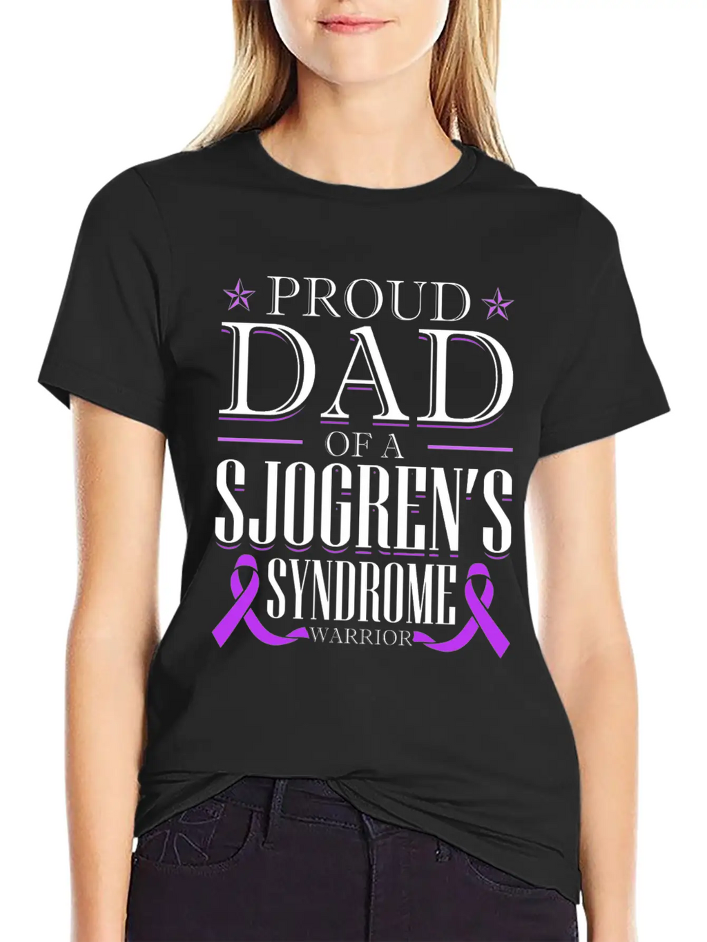 Proud Dad Of A Sjogrens Syndrome Warrior Breathable Graphic T-Shirt – Perfect For Casual Days