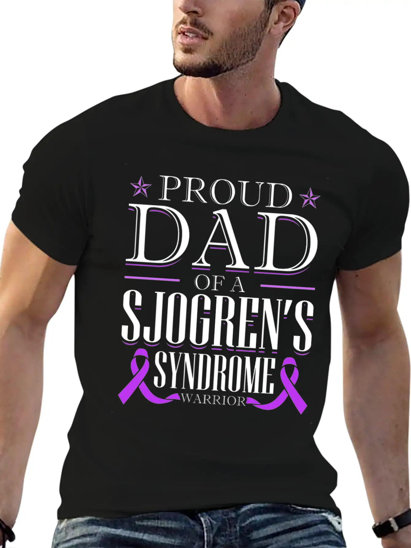 Proud Dad Of A Sjogrens Syndrome Warrior Breathable Graphic T-Shirt – Perfect For Casual Days