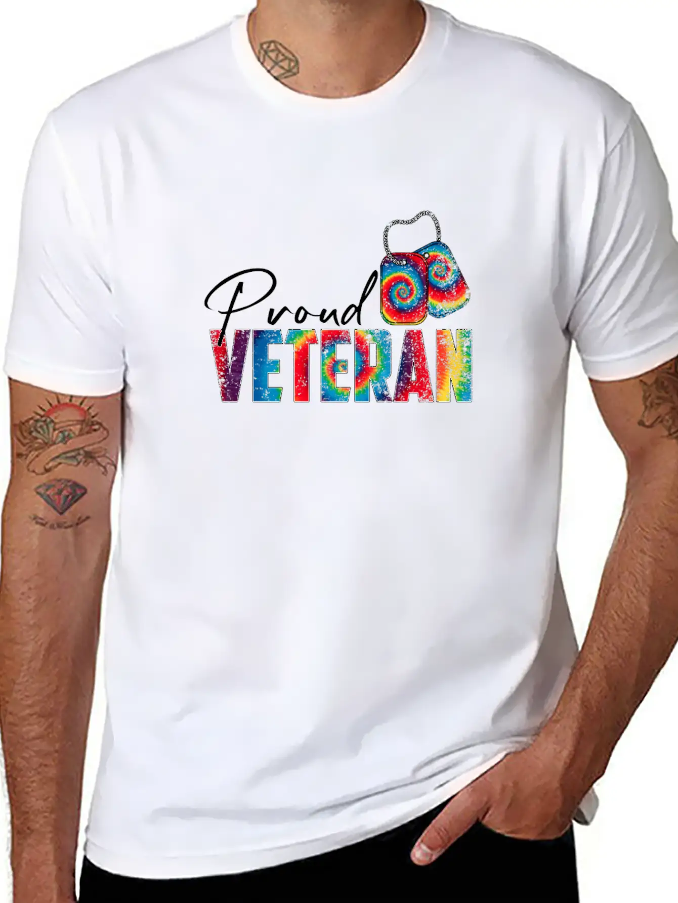 Proud Veteran Tie Dye Trans Military LGBTQ Essential Cotton Tee For Daily Outfits – Unisex Style