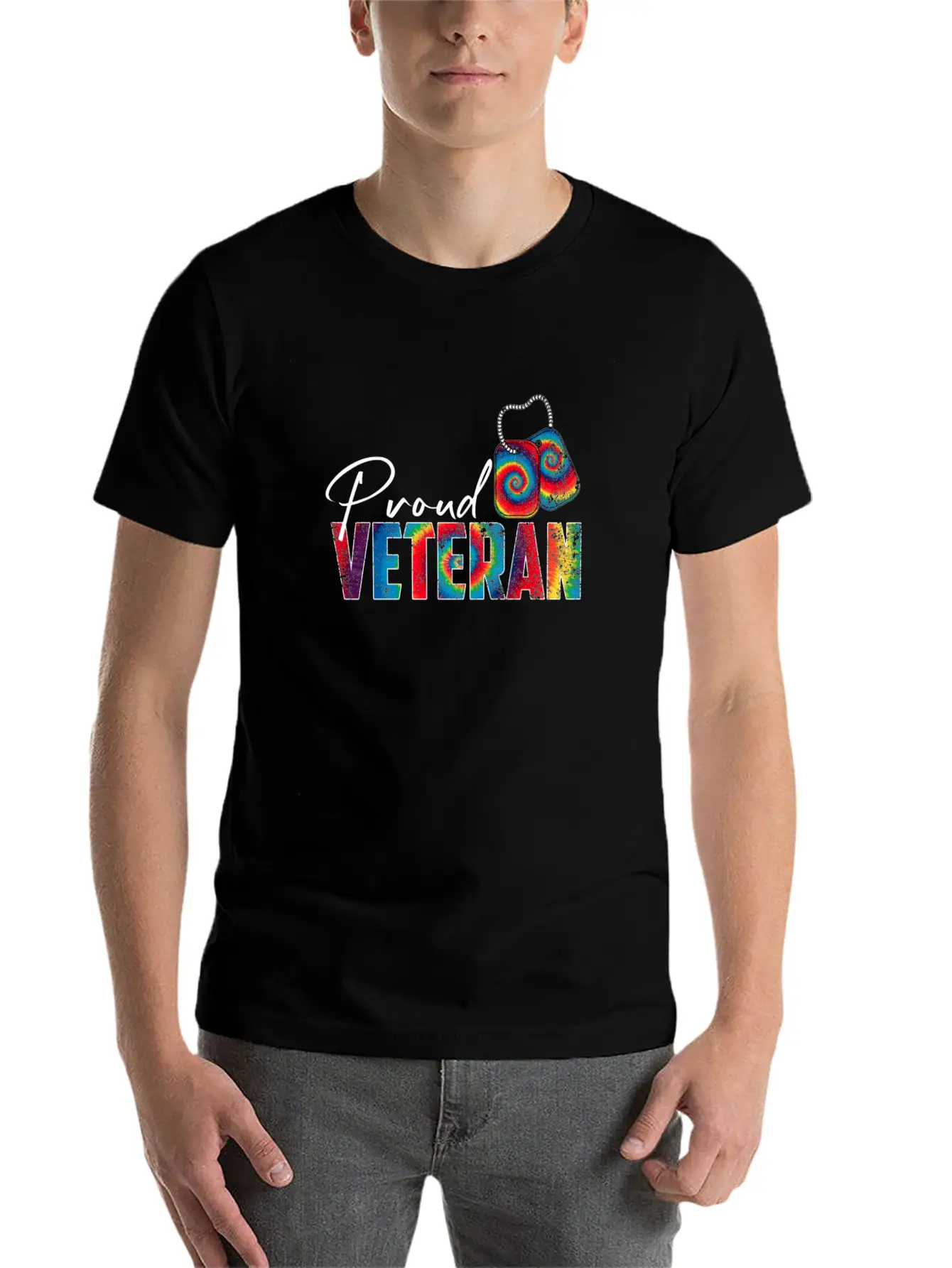 Proud Veteran Tie Dye Trans Military LGBTQ Essential Cotton Tee For Daily Outfits – Unisex Style