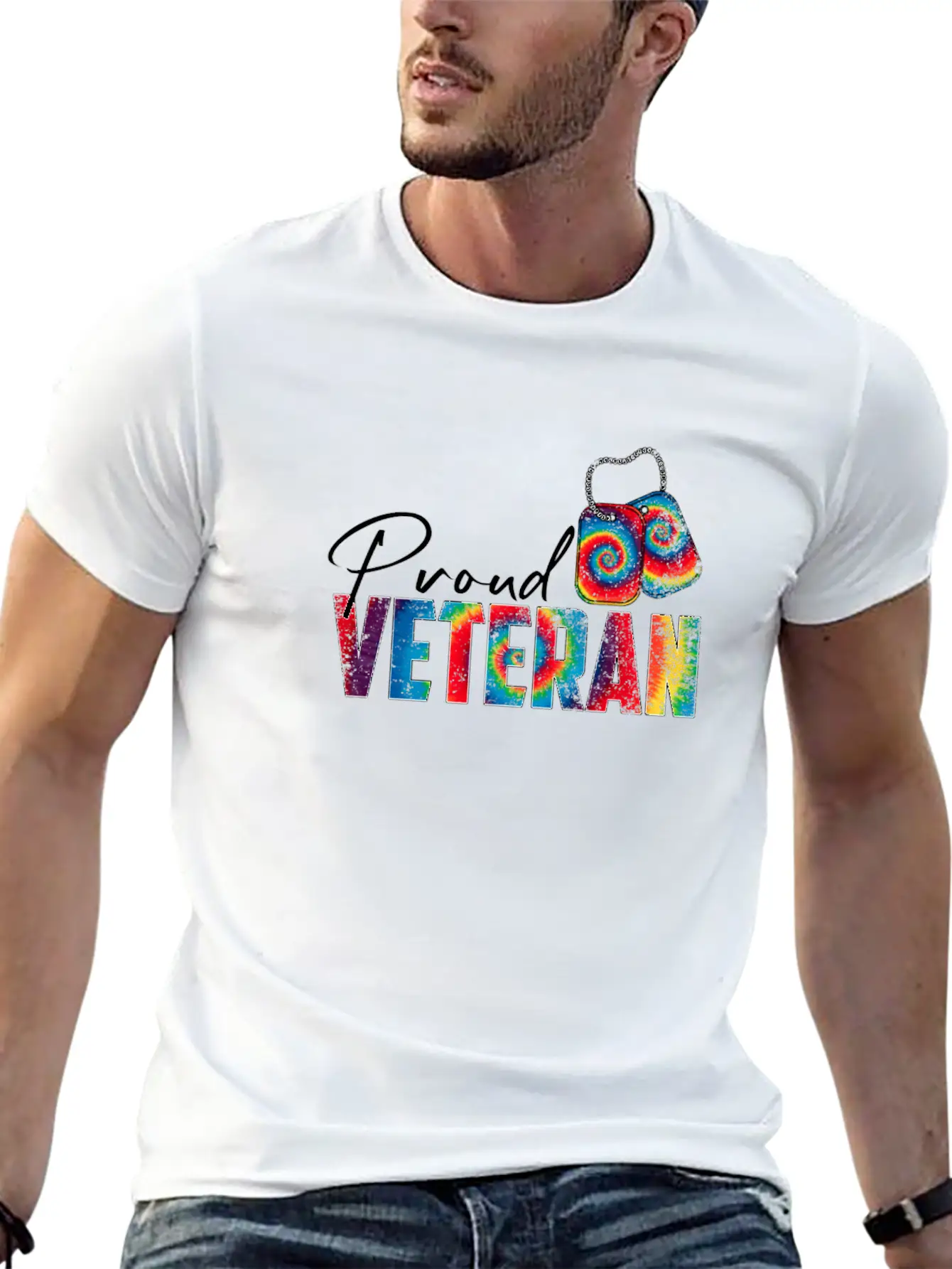 Proud Veteran Tie Dye Trans Military LGBTQ Essential Cotton Tee For Daily Outfits – Unisex Style