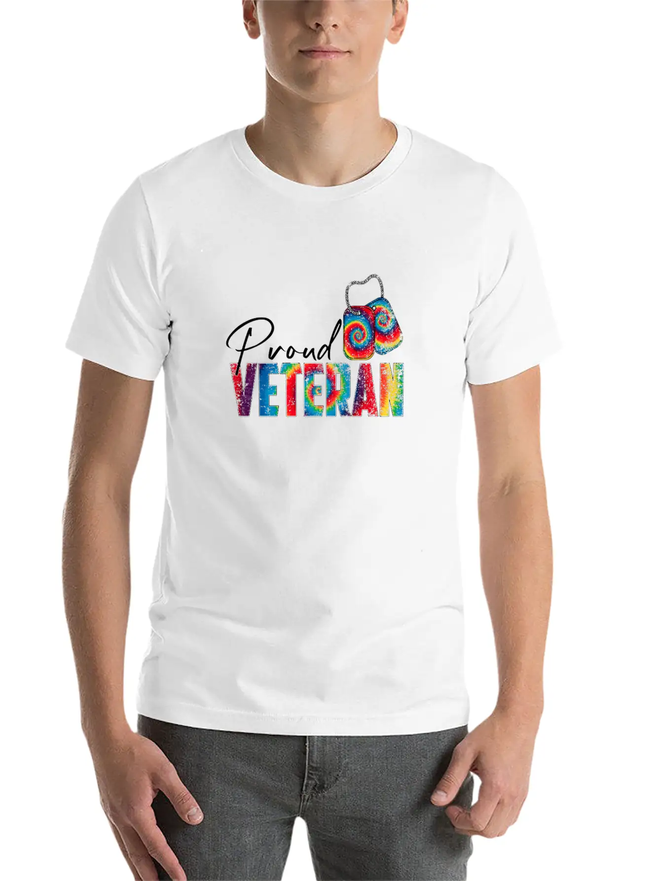 Proud Veteran Tie Dye Trans Military LGBTQ Essential Cotton Tee For Daily Outfits – Unisex Style