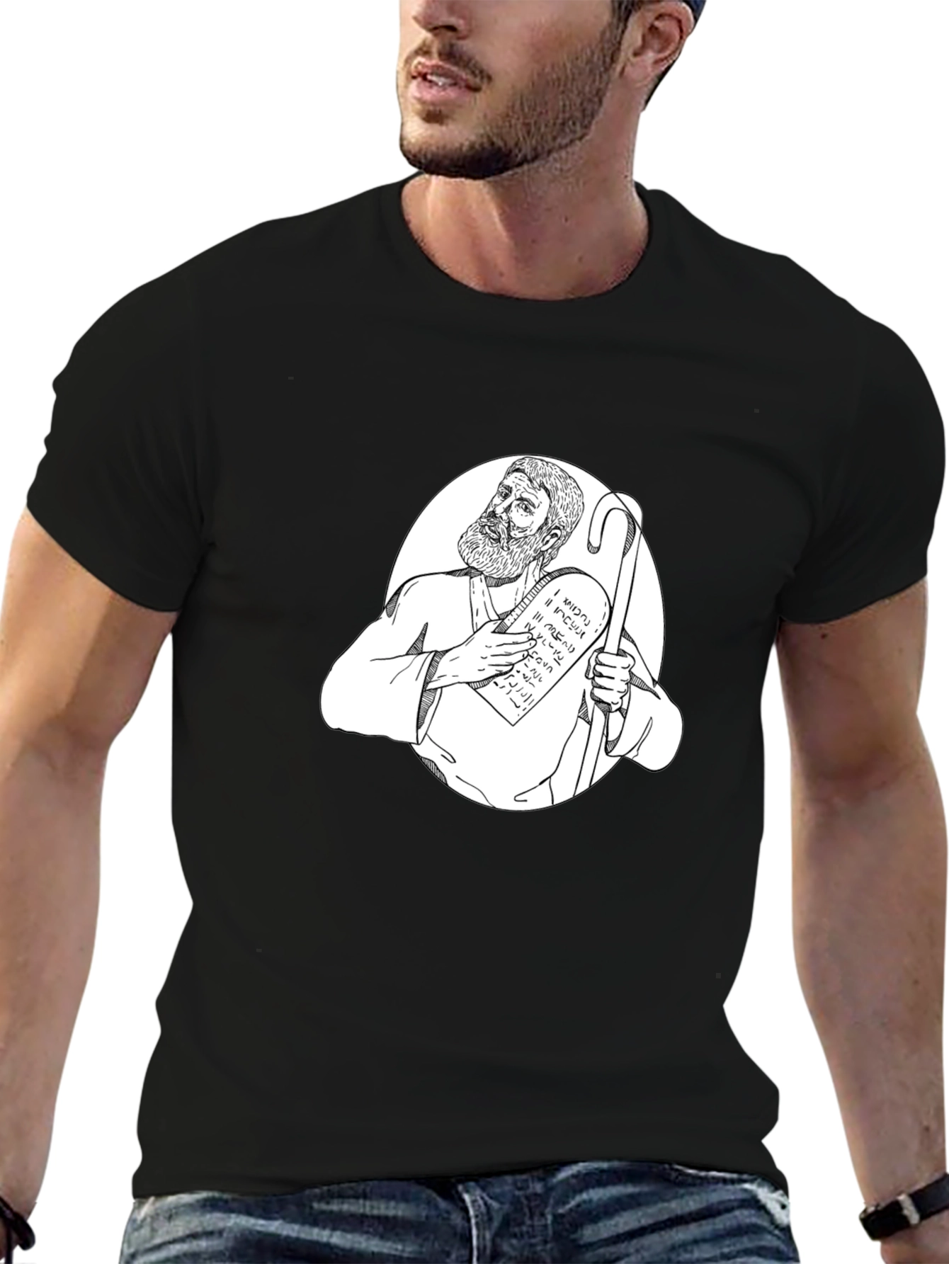 Moses Ten Commandments Graphic Tee - Black Cotton T-Shirt