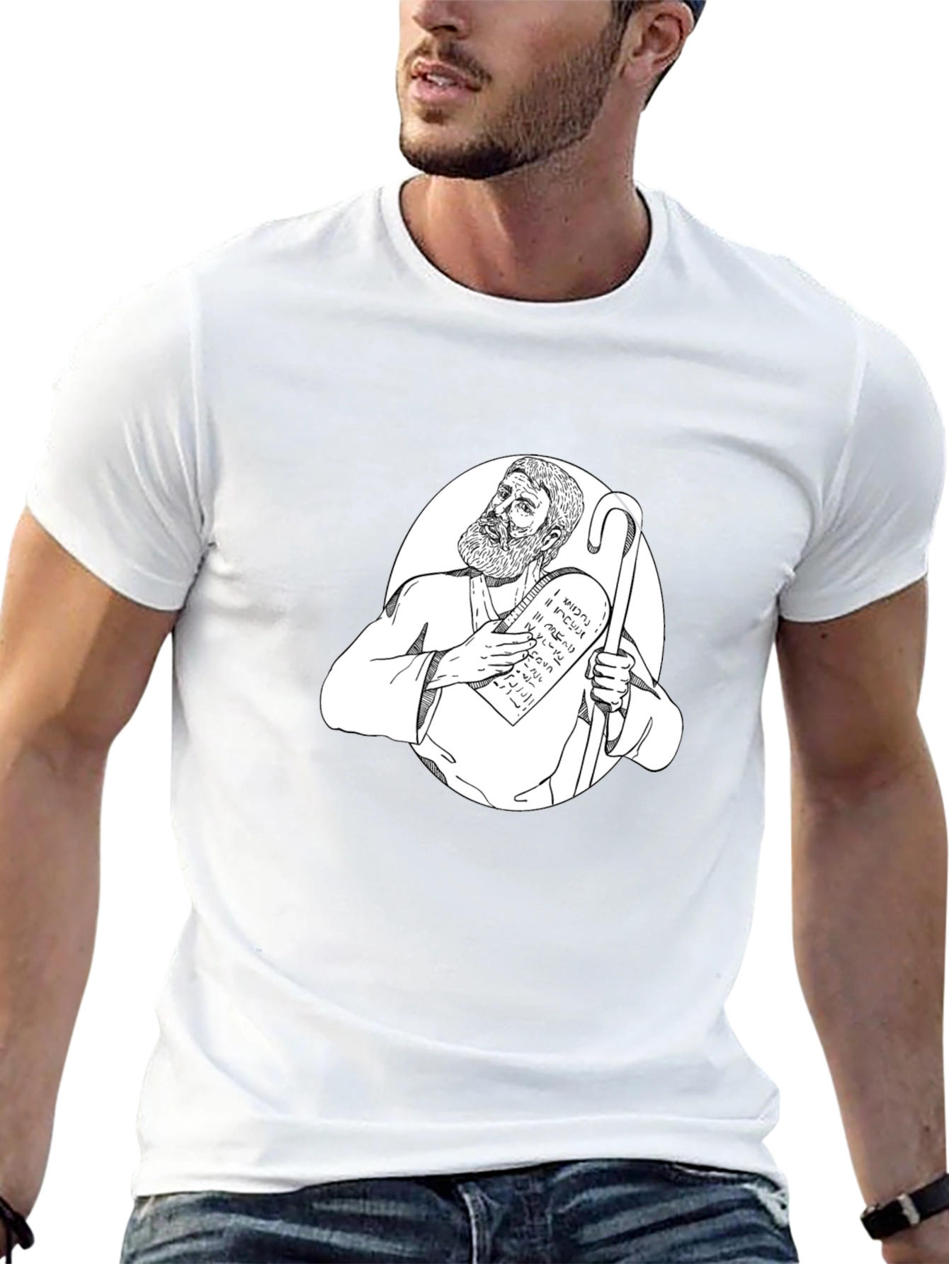 Moses Ten Commandments Graphic Tee - Black Cotton T-Shirt