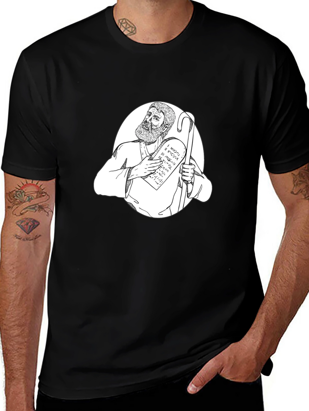 Moses Ten Commandments Graphic Tee - Black Cotton T-Shirt